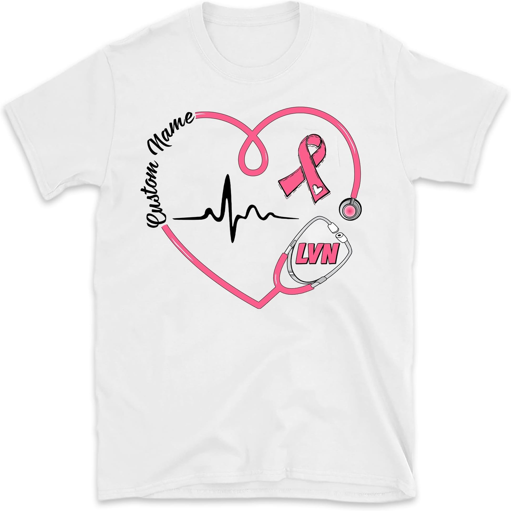 Personalized Pink Stethoscope Ribbon Breast Cancer Awareness Nurse Shirt, Nursing Breast Cancer Awareness Month Gift, Cancer Awareness