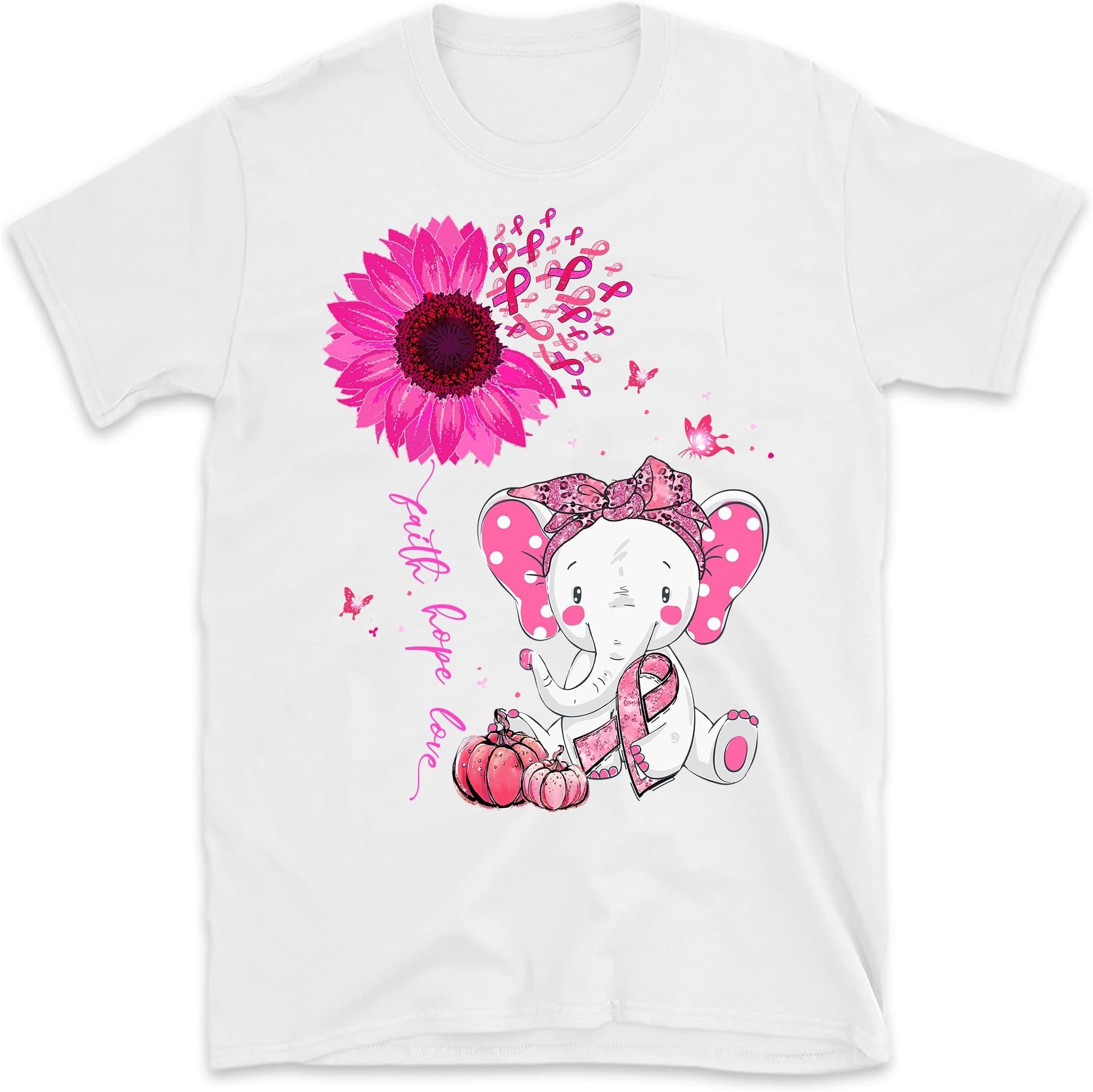 Breast Cancer Cute Elephant with Sunflower and Pink Ribbon T-Shirt, in October We Wear Pink Shirt, Warior Gift, Cancer Gift