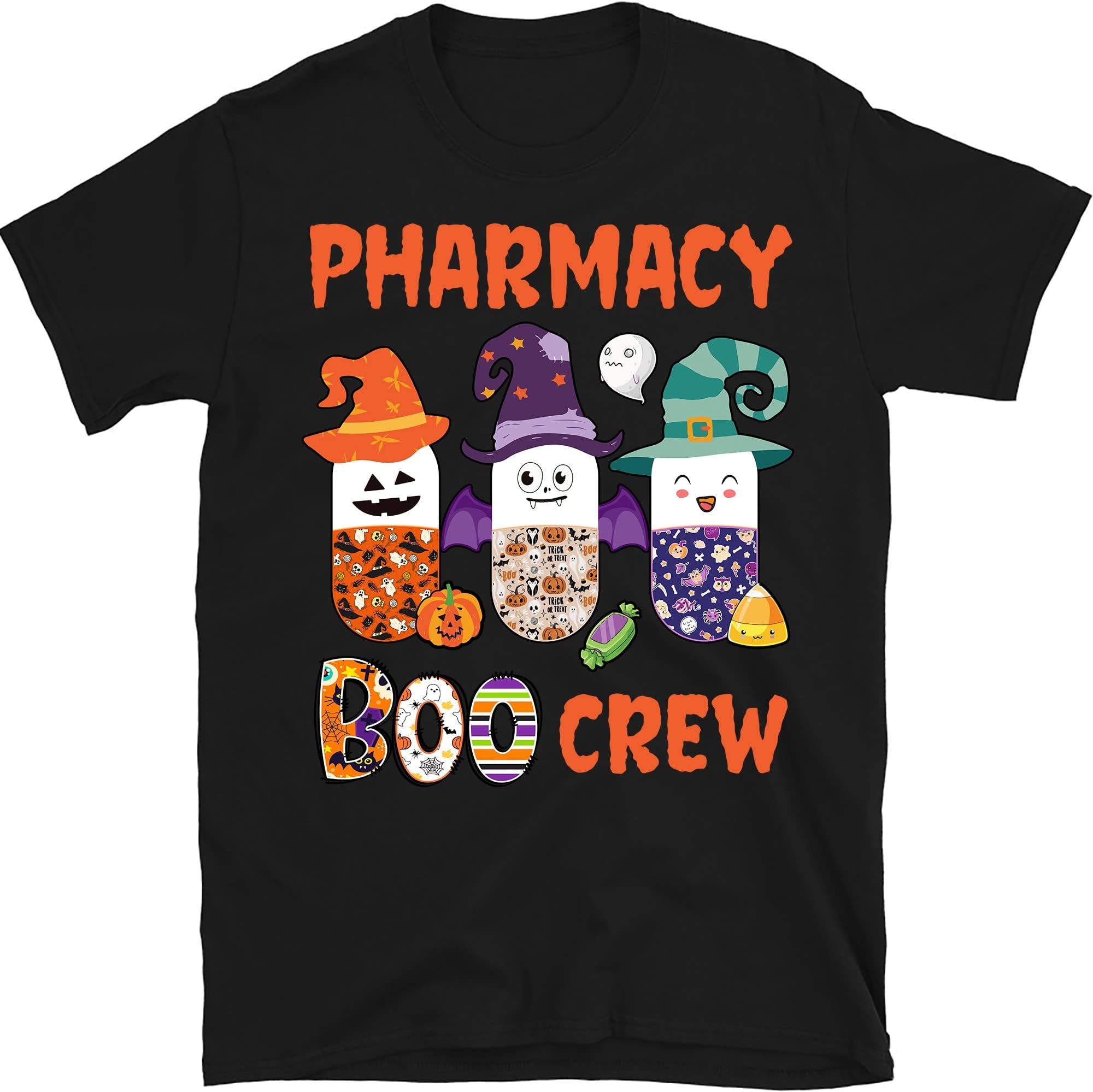Funny Halloween Pharmacy Tech Shirt, Pharmacy Boo Crew Shirt, Pharmacy Squad Shirt, Pharmacist Life Shirt, Pharmacy – Black/3X-Large