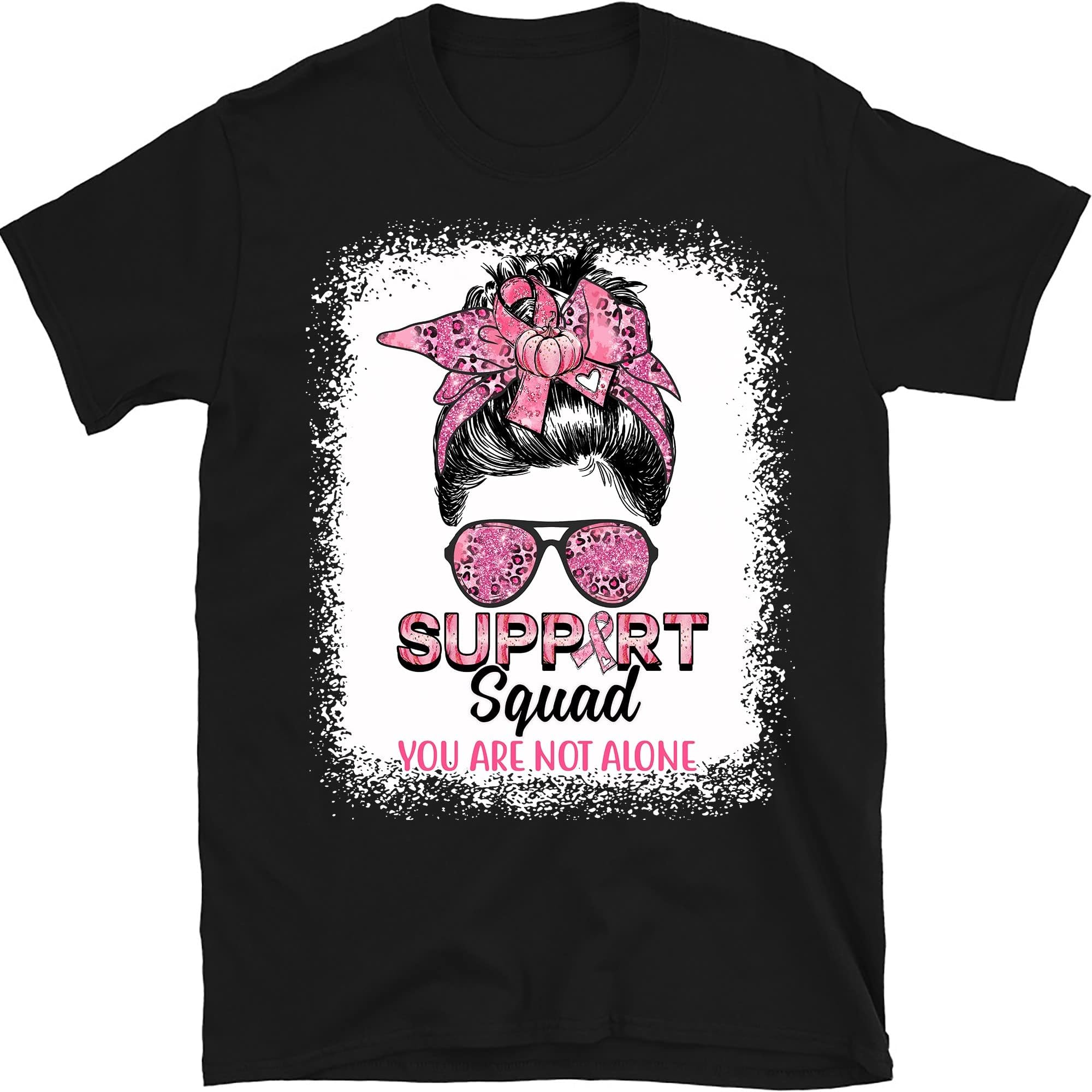 Support Squad Messy Bun Pink Warrior Breast Cancer Awareness T-Shirt, October Breast Cancer Awareness Tee