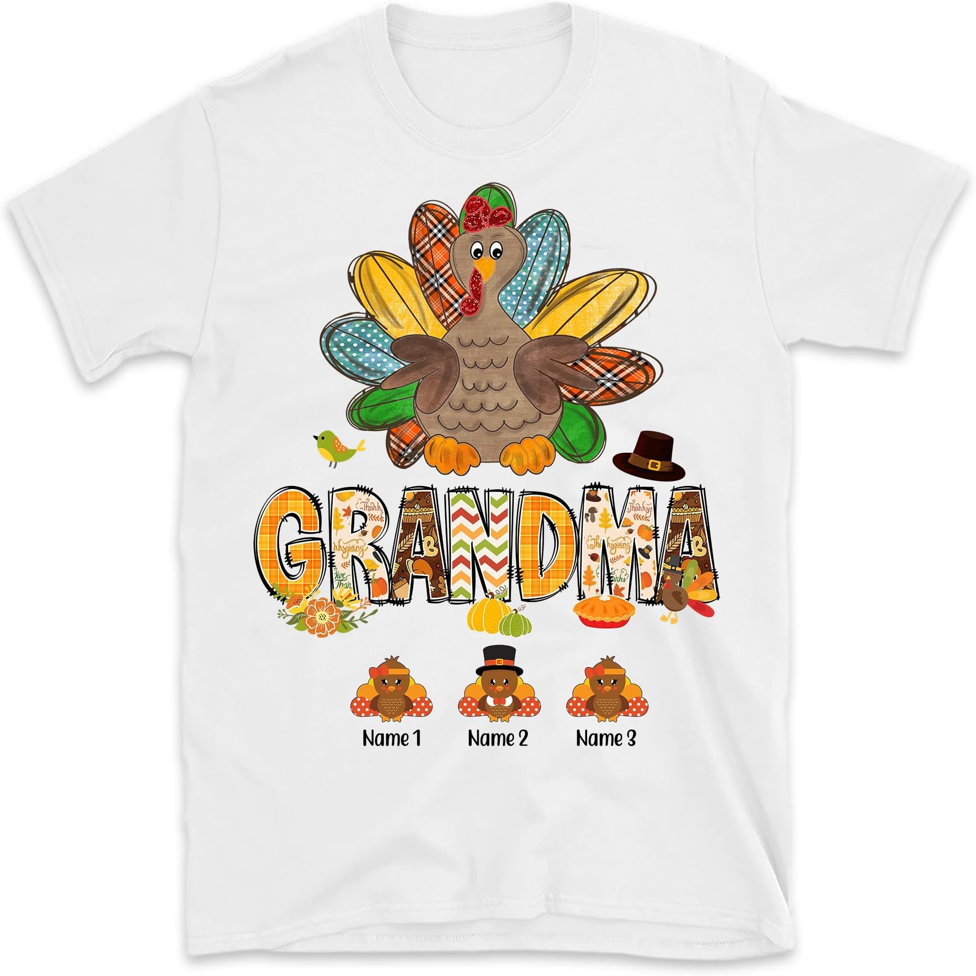 Personalized Turkey Mimi Shirt, Custom Blessed Grandma Turkey for Thanksgiving Day, Thanksgiving Nana Custom Turkey Kidname Tee Multicolored