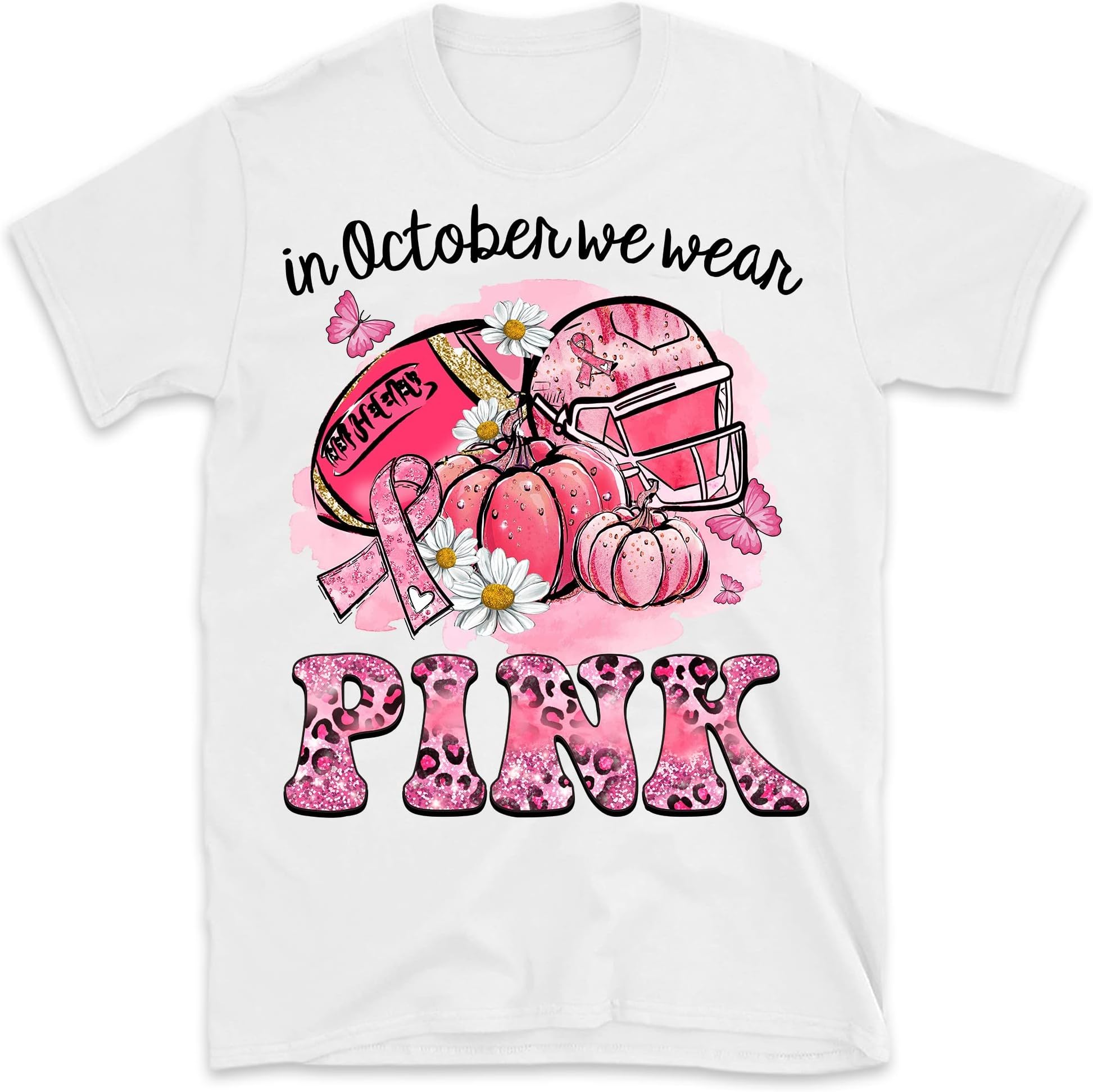 Breast Cancer Football Shirt, Halloween Pumpkin Shirt, Breast Cancer Awareness Gift, in October We Wear Pink and Watch Football