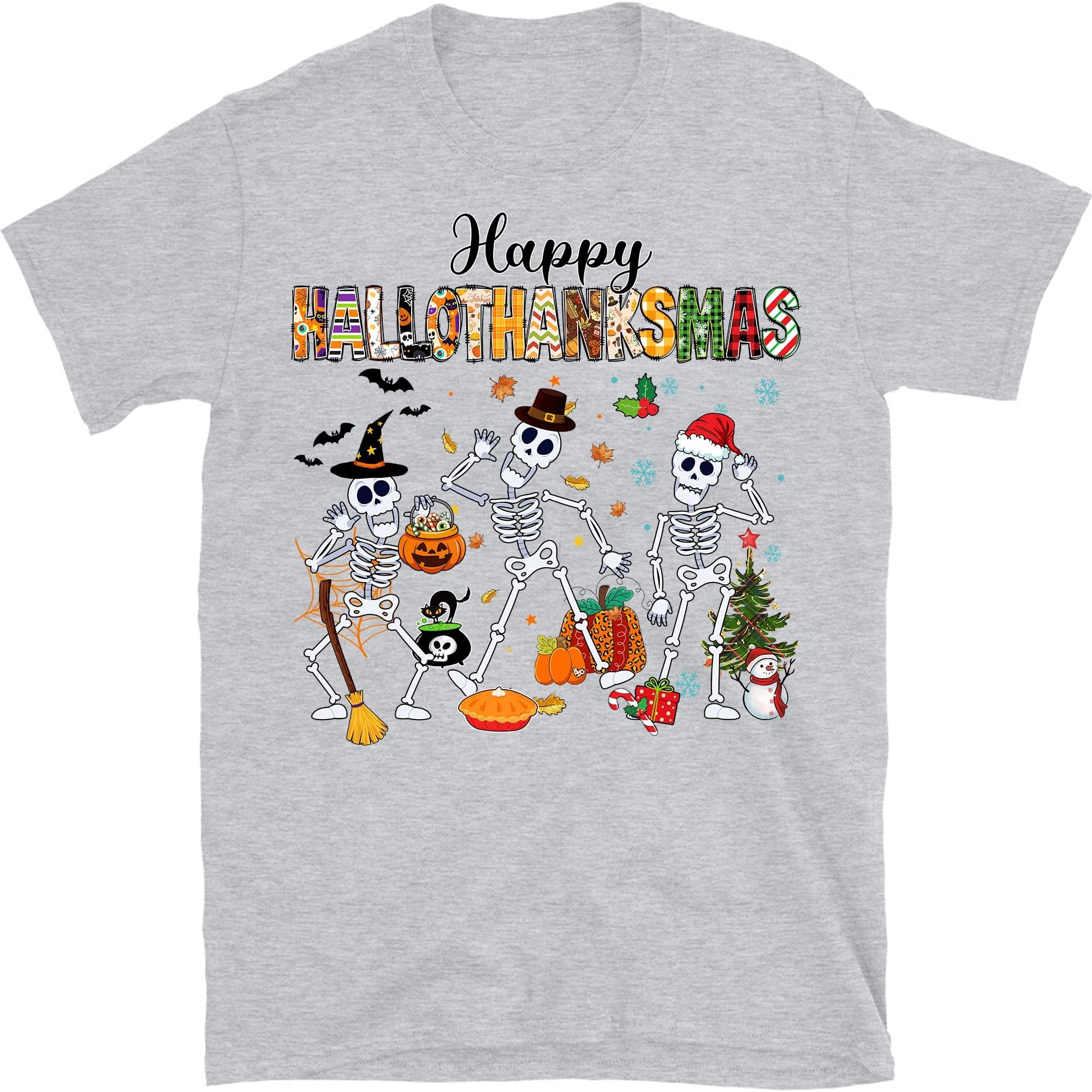 Happy Hallothanksmas Skeleton Chritsmas Thanksgiving Gift, Skeleton Dancing Fall Shirt, Halloween Shirt