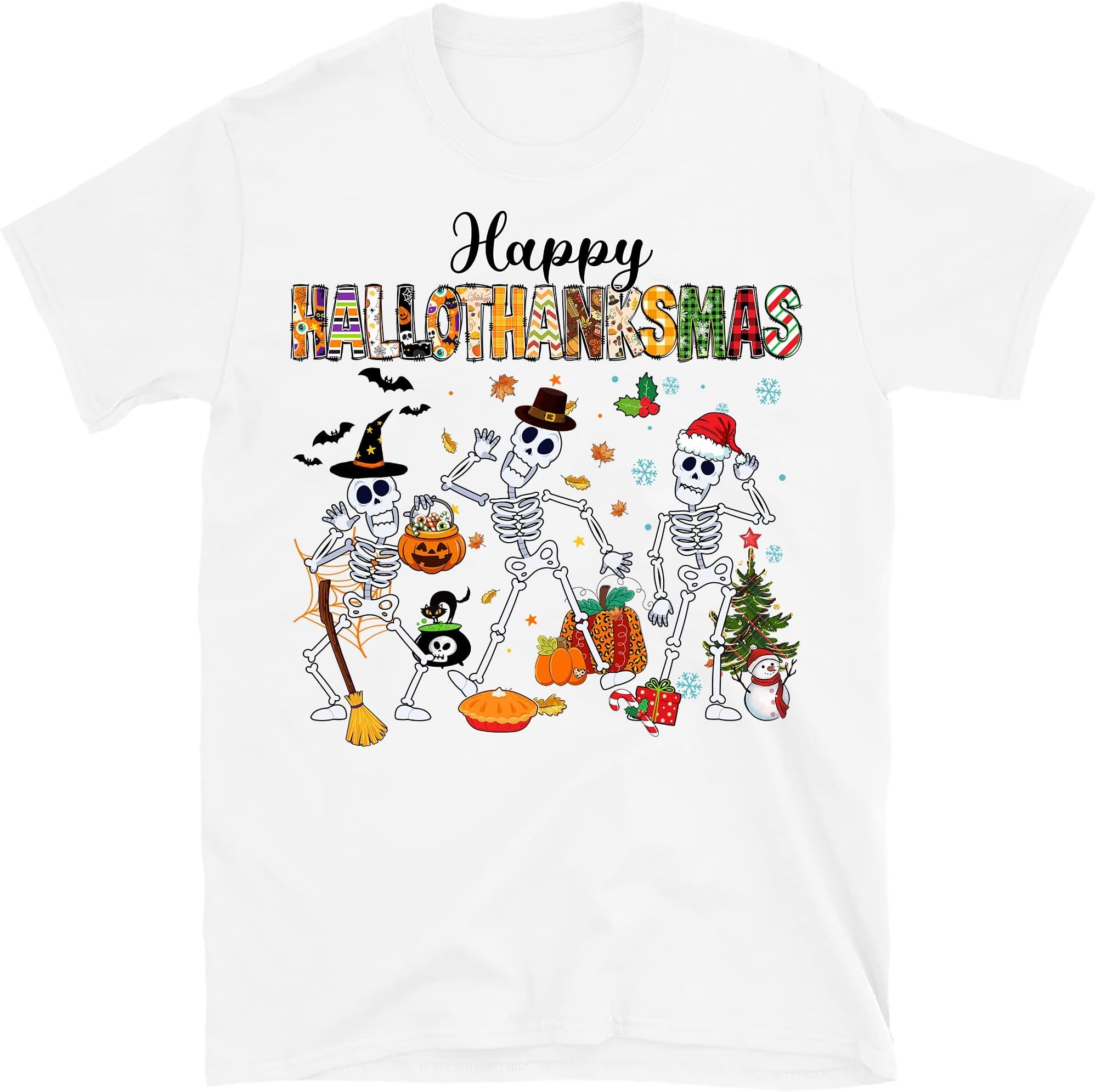Happy Hallothanksmas Skeleton Chritsmas Thanksgiving Gift, Skeleton Dancing Fall Shirt, Halloween Shirt