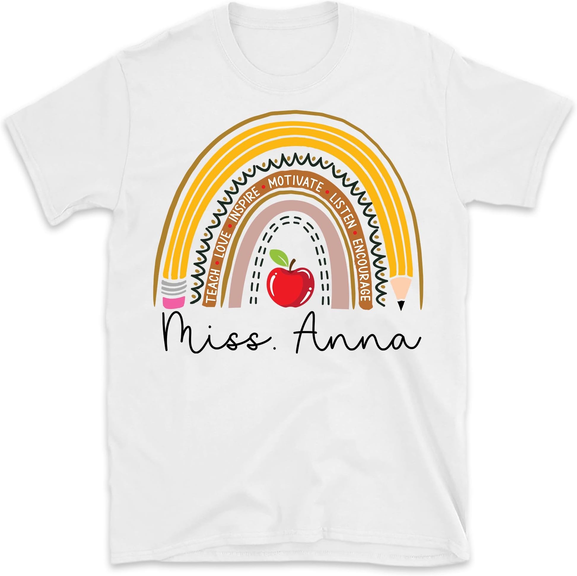 Personalized Rainbow Teacher Shirt, Inspirational Shirt, Teach Love Inspire, Teacher Appreciation Gifts, Teaching Shirt, Back to School Gift