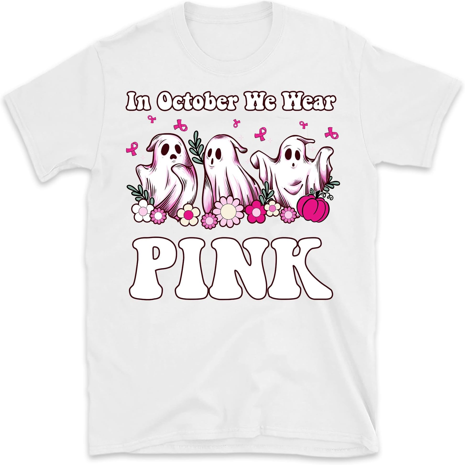 in October We Wear Pink Shirt, Halloween Cancer Awareness Shirt, Breast Cancer Shirt Survivor Shirt, Cute Ghost Shirt, Cancer Support Shirt