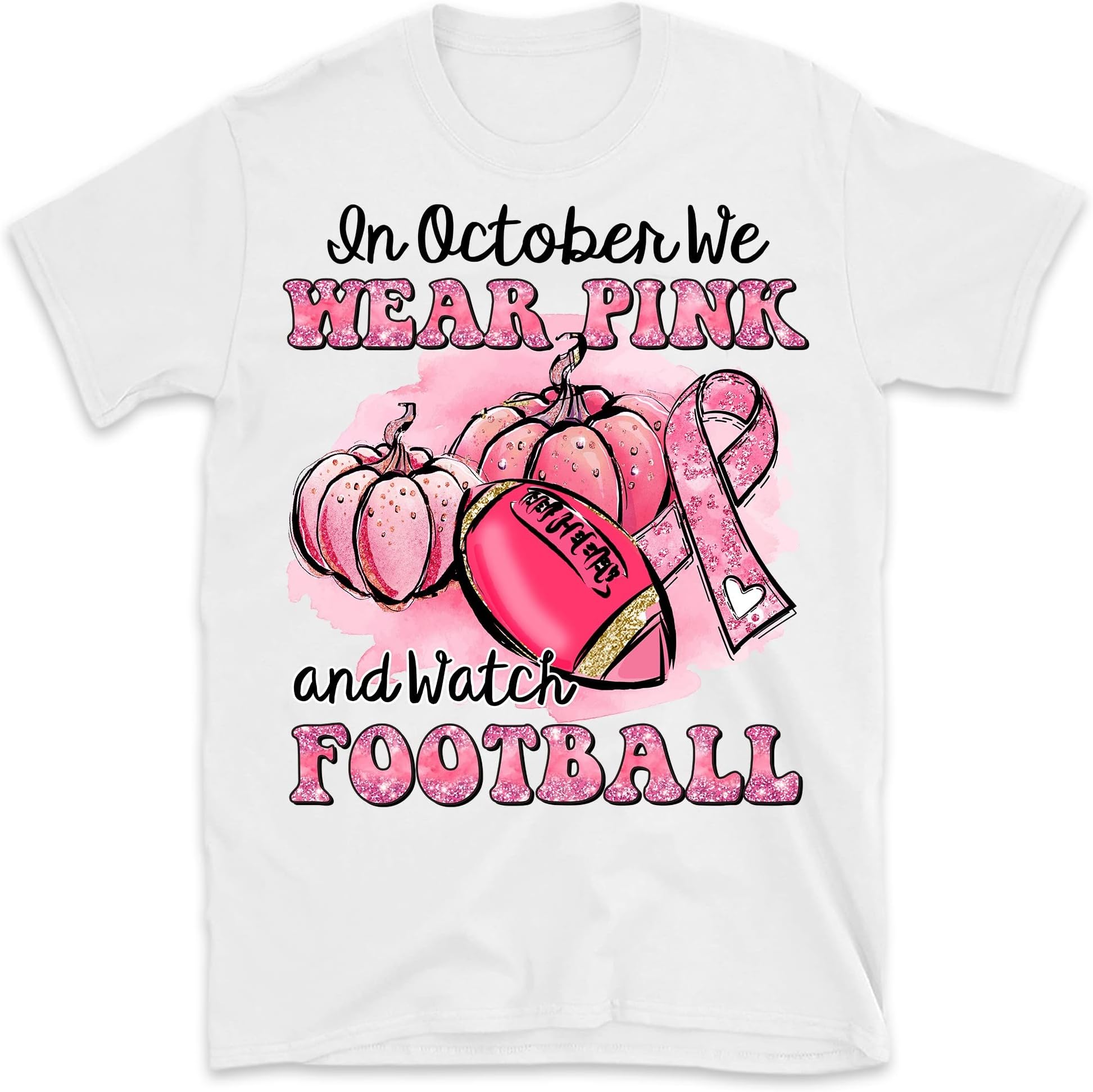 Breast Cancer Shirt, Breast Cancer Football Shirt, Halloween Pumpkin Shirt, in October We Wear Pink and Watch Football, Pumpkin Tee E33FV