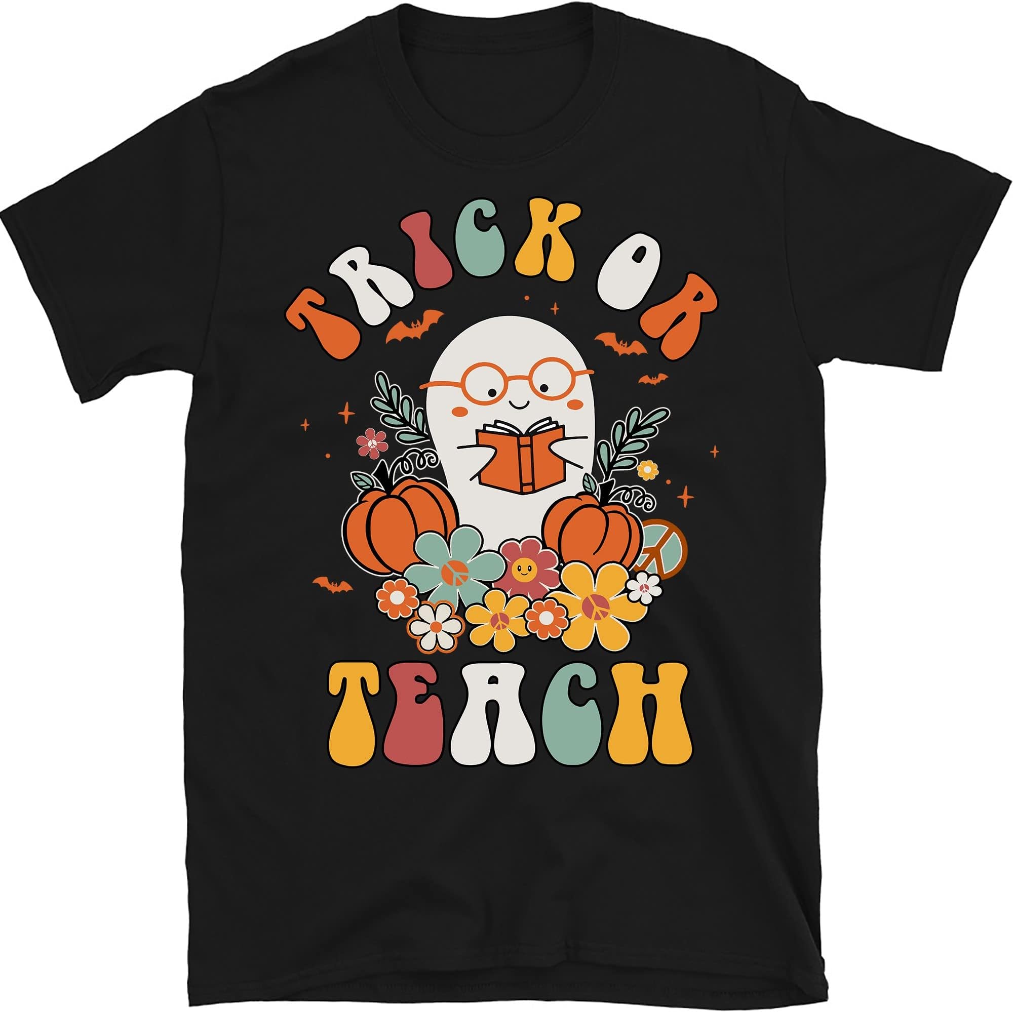 Retro Halloween Teacher Shirt, Trick Or Teach T-Shirt, Funny Teacher Shirt for Halloween, Spooky Teacher tee, Halloween Party Multicolored