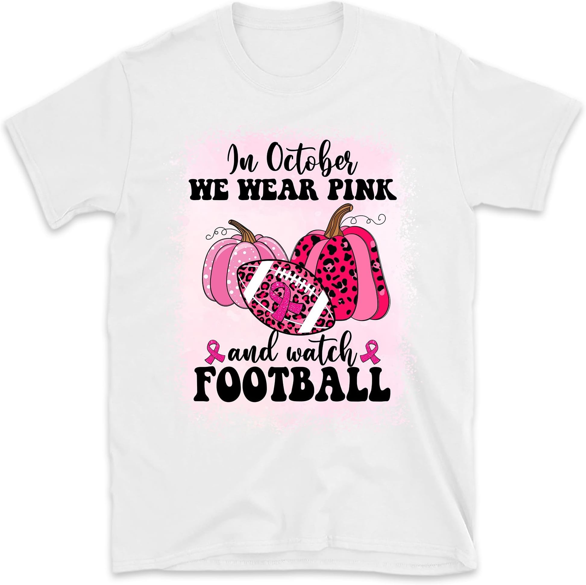 Breast Cancer Shirt, Breast Cancer Football Shirt, Halloween Pumpkin Shirt, in October We Wear Pink and Watch Football, Pumpkin Tee