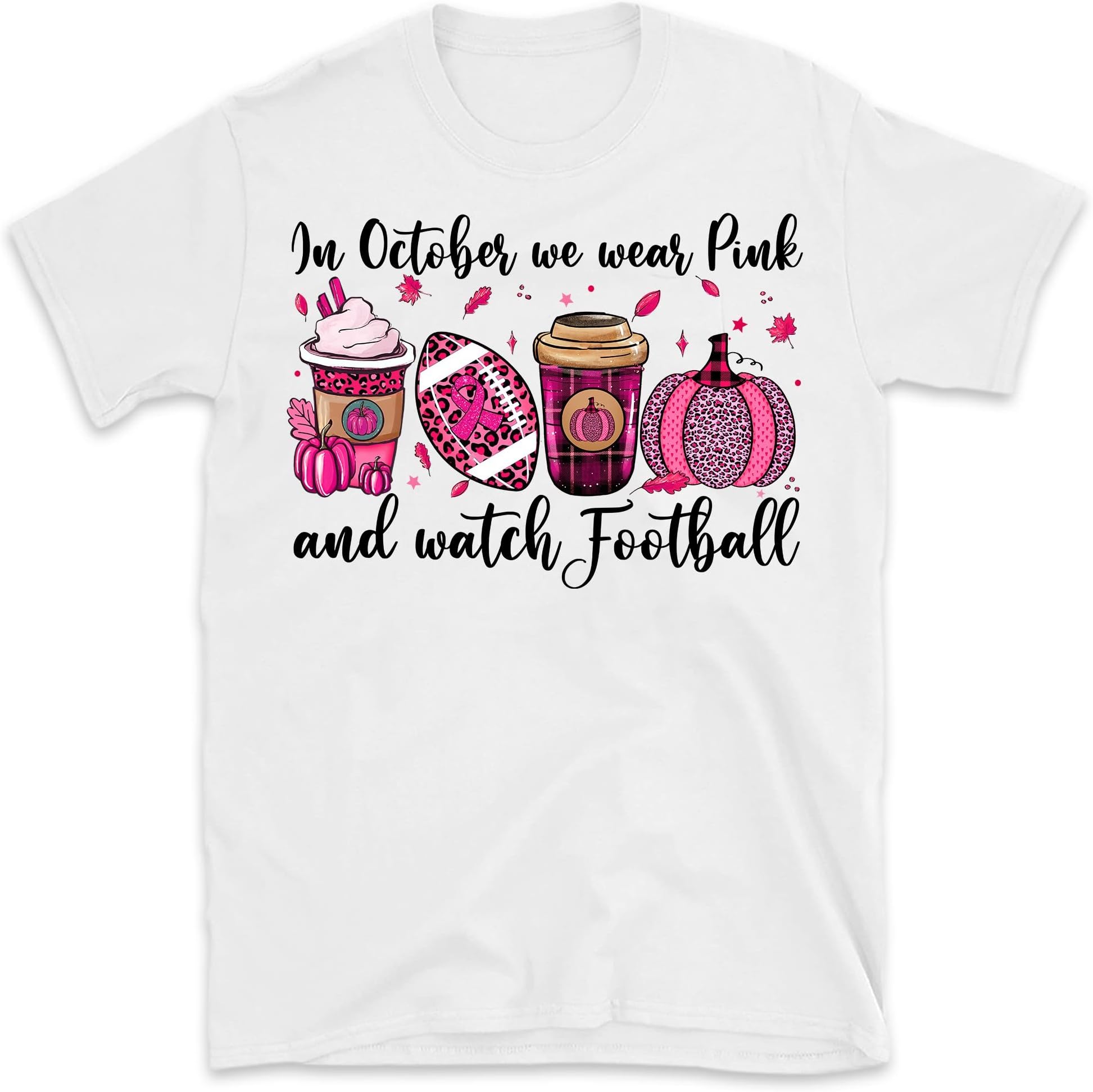 Breast Cancer Shirt, Breast Cancer Football Shirt, in October We Wear Pink and Watch Football, Coffee Pumpkin Shirt, Halloween Pumpkin Shirt