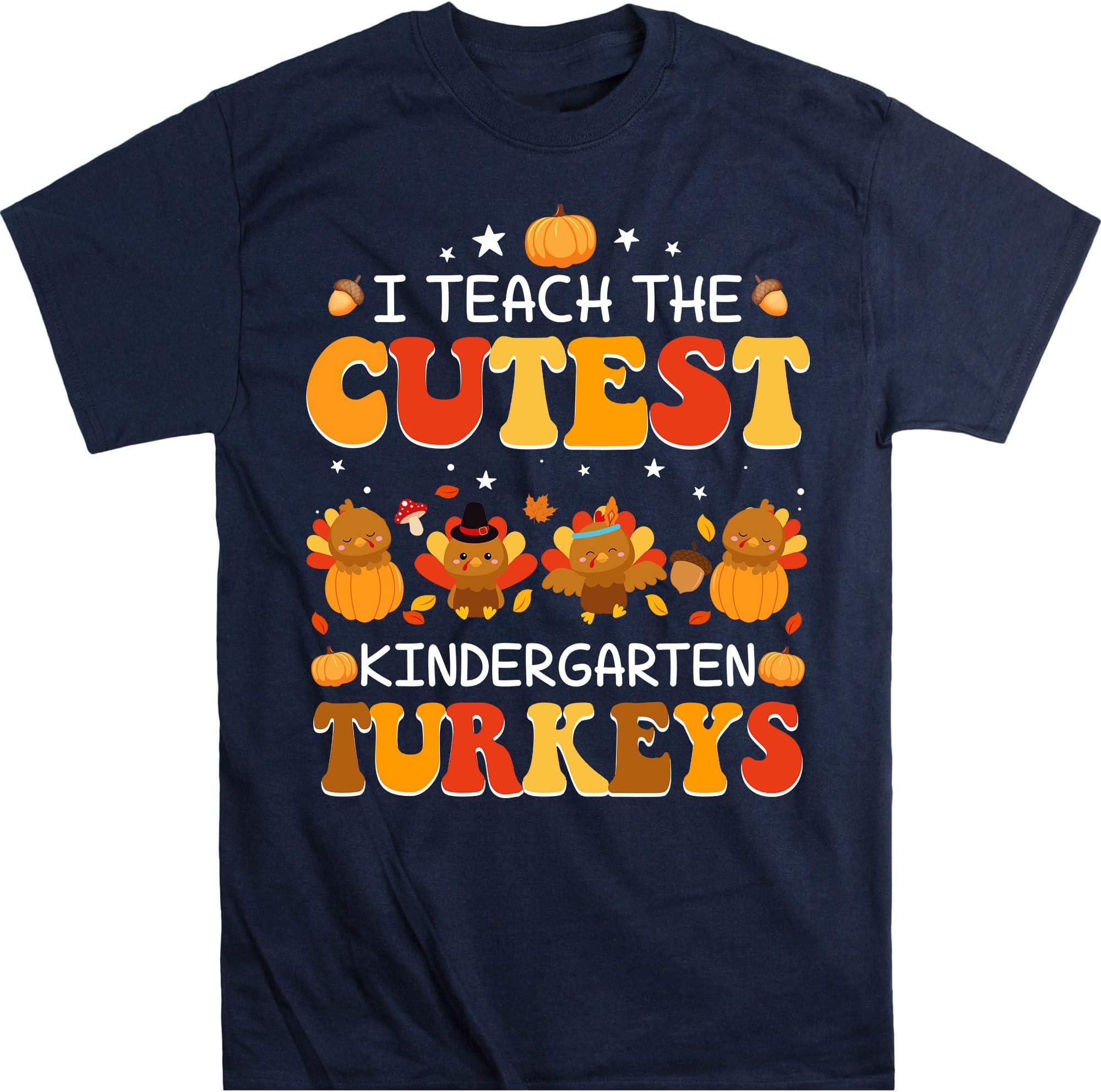 Halloween Fall Teacher Shirt, I Teach The Cutest Kindergarten Pumpkins, Pumpkin Teacher Shirt, Kindergarten Teacher Shirt – Navy/Large