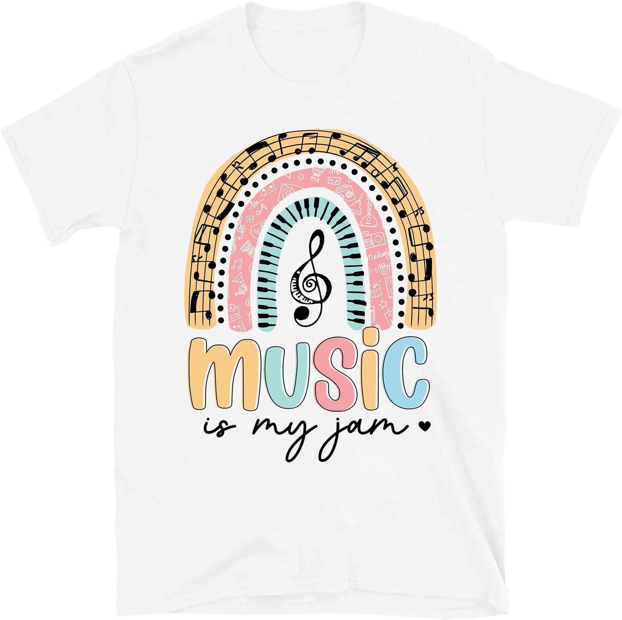 Music is My Jam Rainbow T-Shirts, Music Lover Tee, Teacher Gift, Teaching Shirt, Music Teacher Tee, Music Shirt, Teacher – White/XX-Large