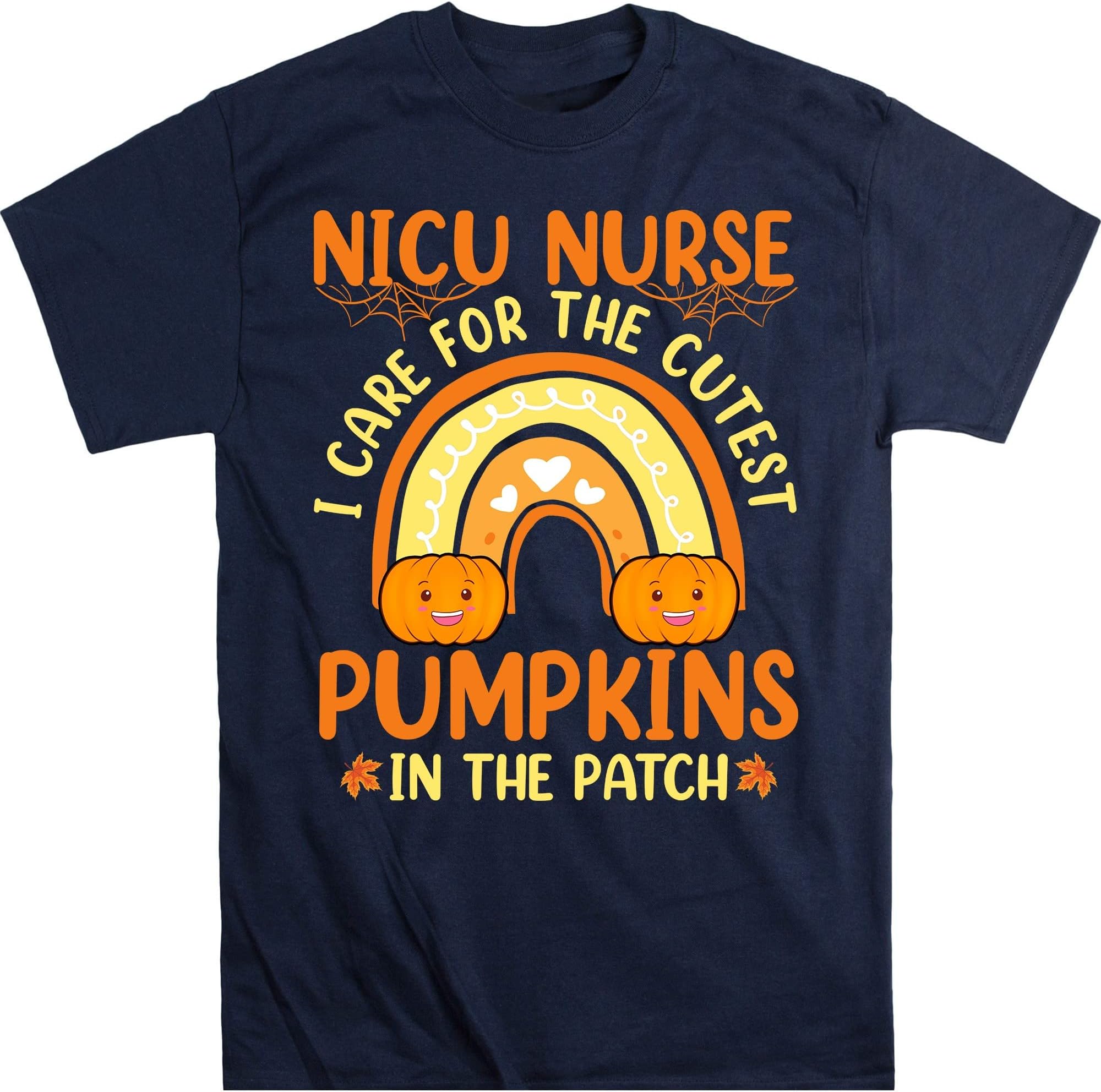Nicu Nurse Halloween Pumpkin Shirt, Neonatal ICU Unit, Rn Tshirt, Spooky Fall Nurse Rainbow Shirt, Nurse Gifts, Halloween – Navy/Small