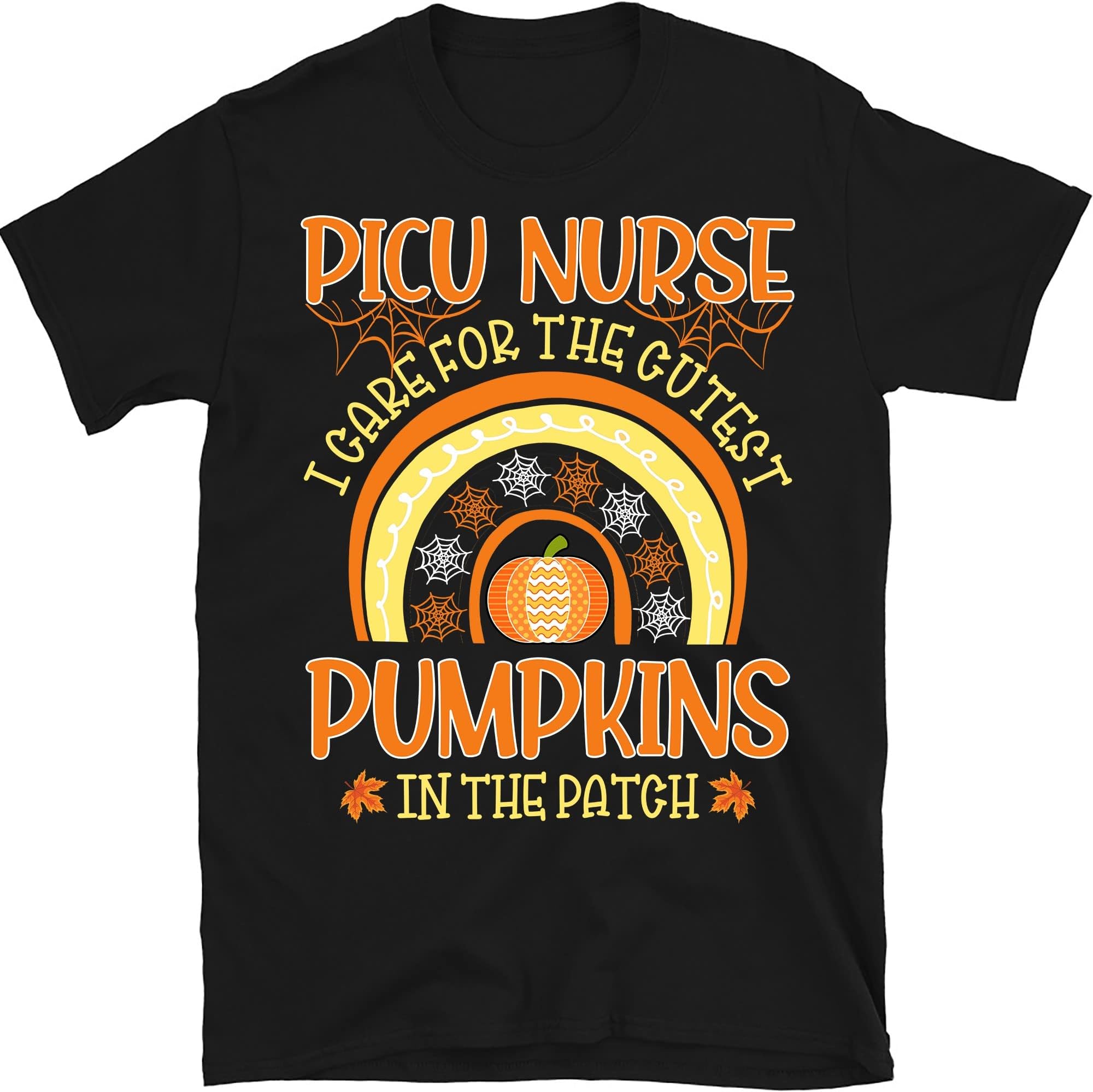PICU Nurse Rainbow Shirt, PICU Halloween, Nurse Fall Shirt, Nurse Gifts, Fall Crewneck, PICU Pumpkin Shirt, Nurse Fall Shirt – Black/Medium