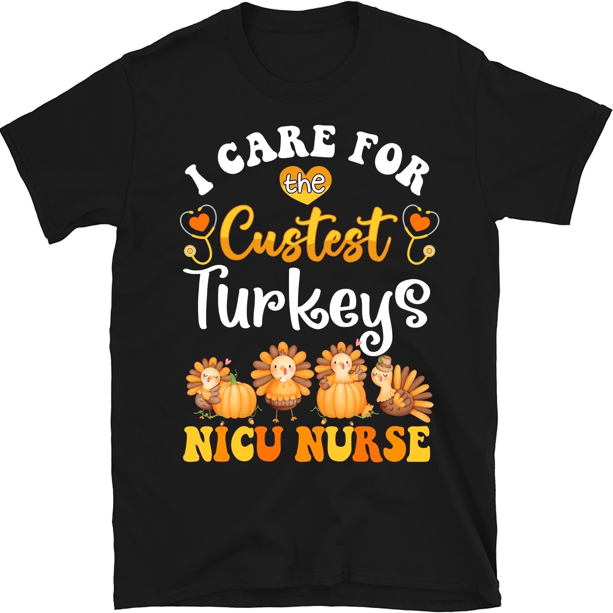 Nicu Nurse Thanksgiving Turkeys Shirt, Neonatal ICU Unit, Rn Tshirt, Spooky Fall Nurse Rainbow Shirt, Nurse Gifts, Thanksgiving – Black/X-Large
