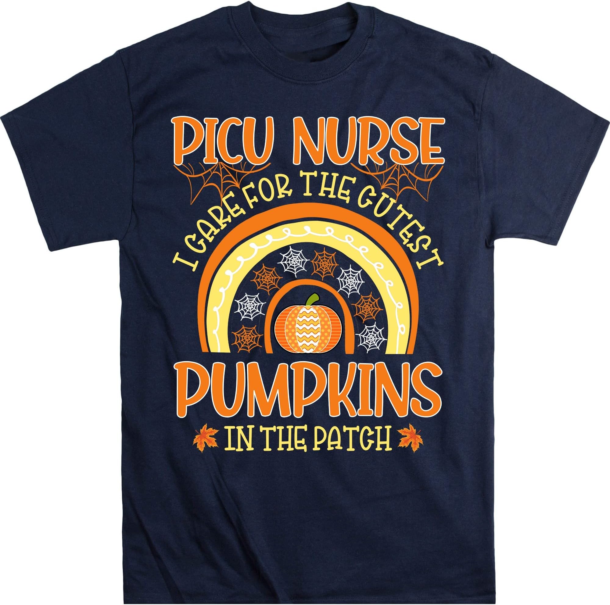 PICU Nurse Rainbow Shirt, PICU Halloween, Nurse Fall Shirt, Nurse Gifts, Fall Crewneck, PICU Pumpkin Shirt, Nurse Fall Shirt – Navy/Large
