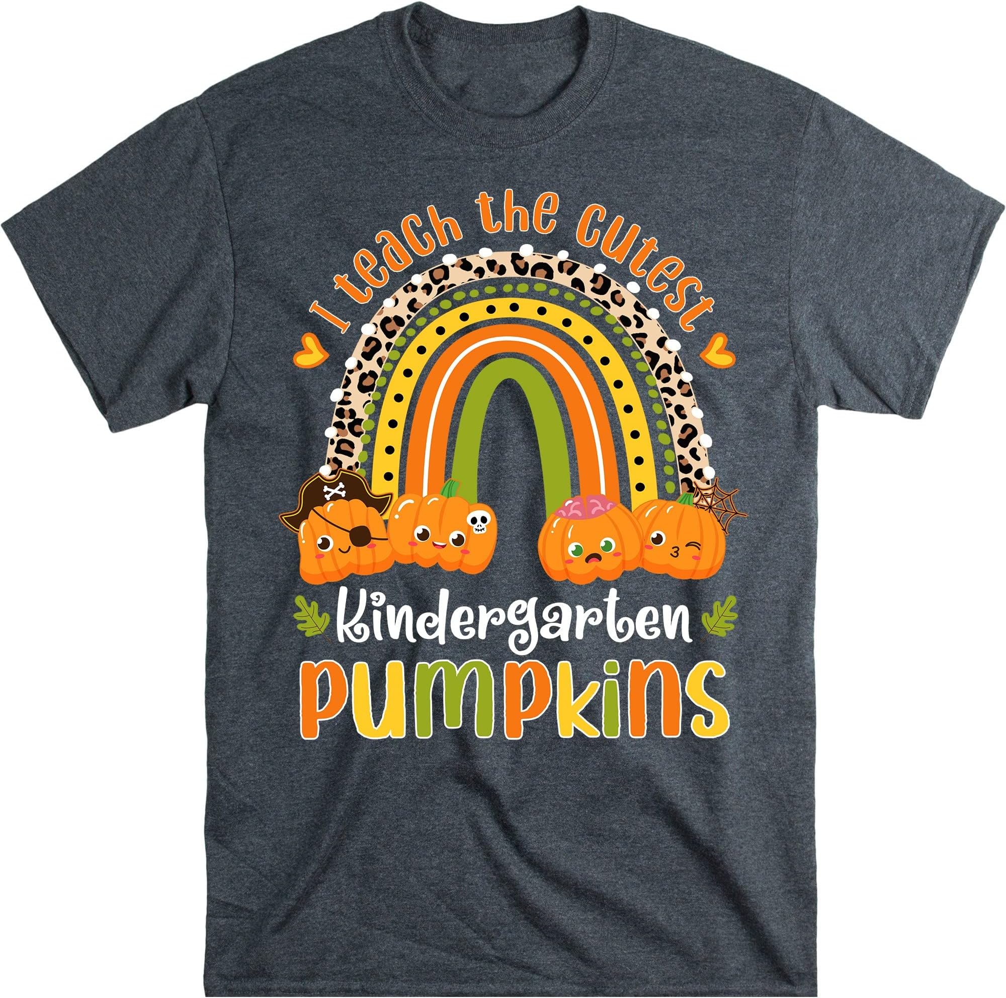 Halloween Fall Teacher Shirt, I Teach The Cutest Kindergarten Pumpkins, Pumpkin Teacher Rainbow Shirt, Kindergarten Teacher – Dark Heather/Small