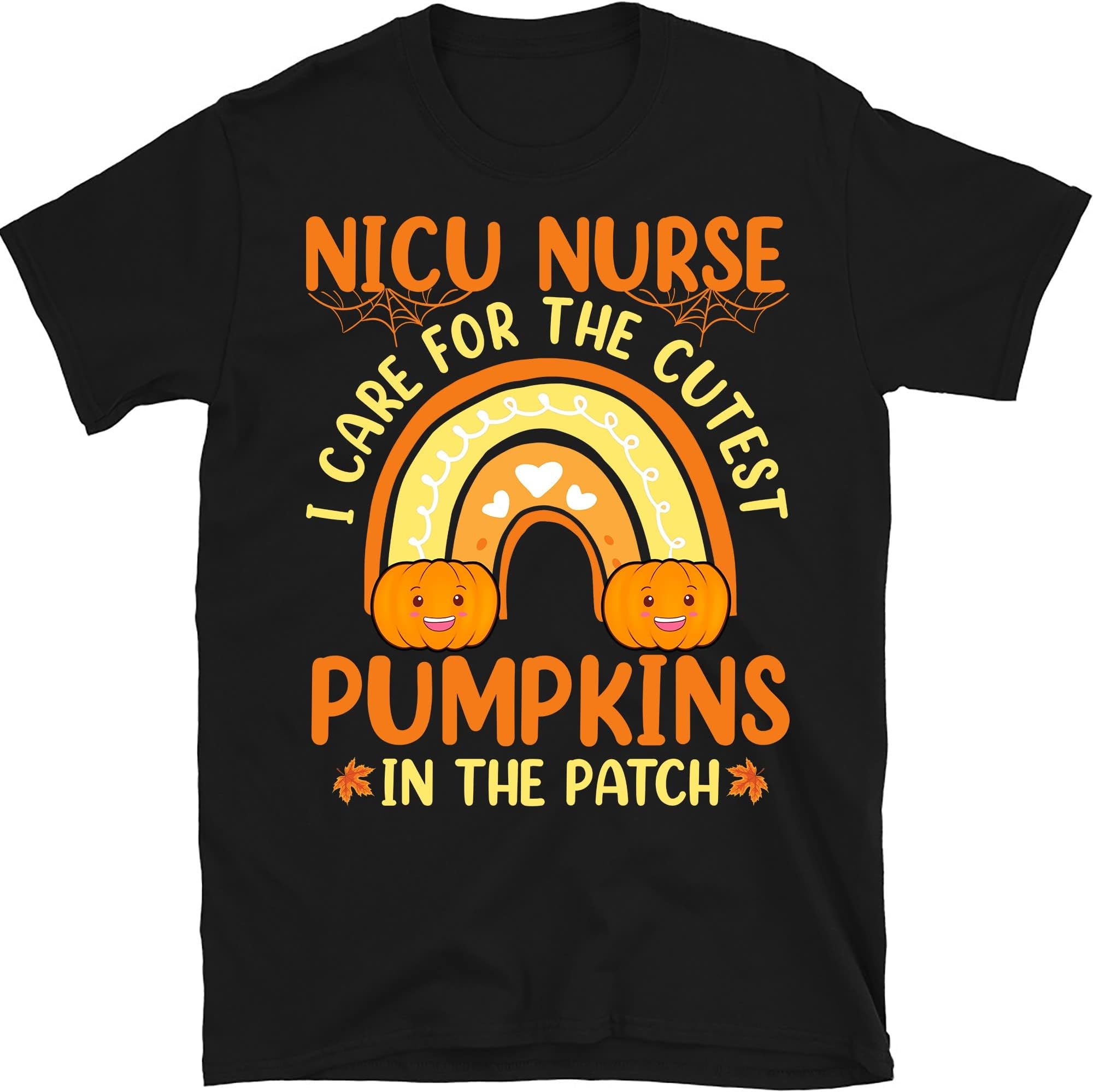 Nicu Nurse Halloween Pumpkin Shirt, Neonatal ICU Unit, Rn Tshirt, Spooky Fall Nurse Rainbow Shirt, Nurse Gifts, Halloween – Black/X-Large
