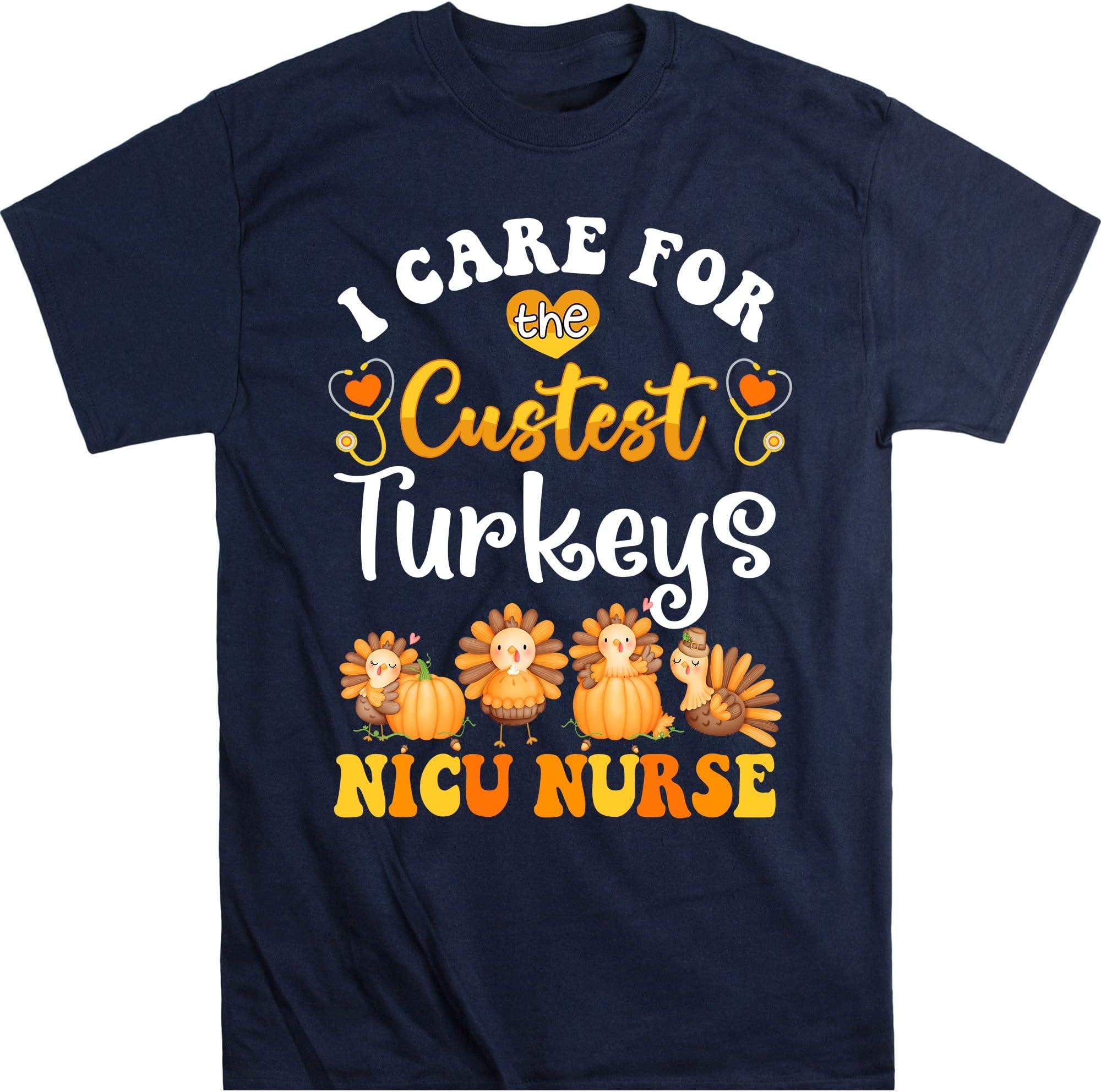 Nicu Nurse Thanksgiving Turkeys Shirt, Neonatal ICU Unit, Rn Tshirt, Spooky Fall Nurse Rainbow Shirt, Nurse Gifts, Thanksgiving – Navy/XX-Large