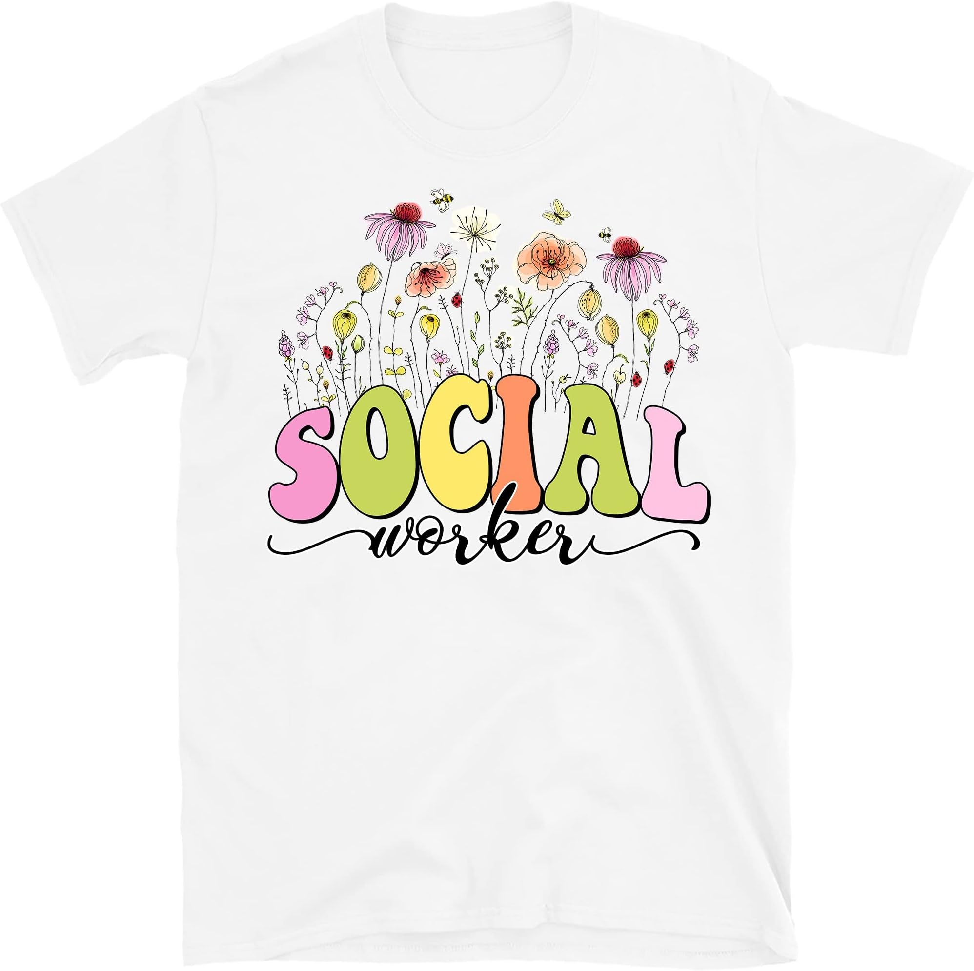 School Social Worker T-Shirt, Social Worker T-Shirt, School Social Worker Gifts, Social Worker Wildflower Shirt, Social – White/Large