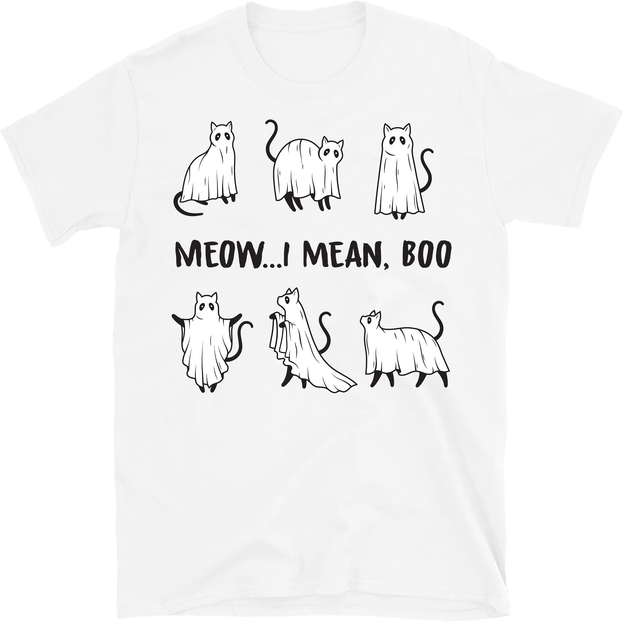 Ghost Cat Shirt, Cat Shirt, Halloween Shirt, Meow I Mean Boo T-Shirt, Halloween Cat Shirt, Cat Lover Shirt, Black Cat Shirt – White/Large