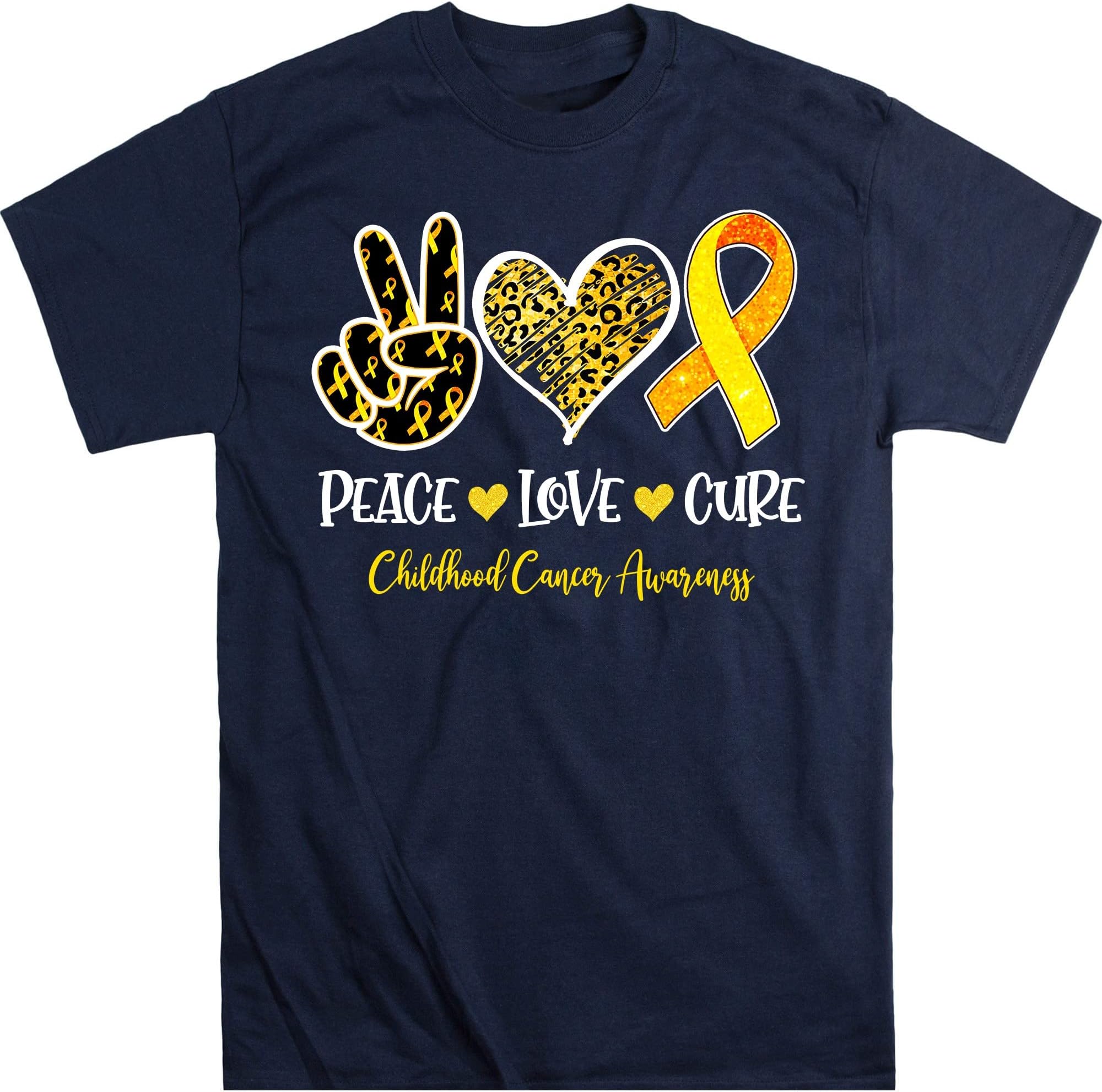 Peace Love Cure Childhood Cancer Awareness Leopart Heart T-Shirt, Childhood Cancer Awareness Shirt, Cancer Support Shirt – Navy/4X-Large