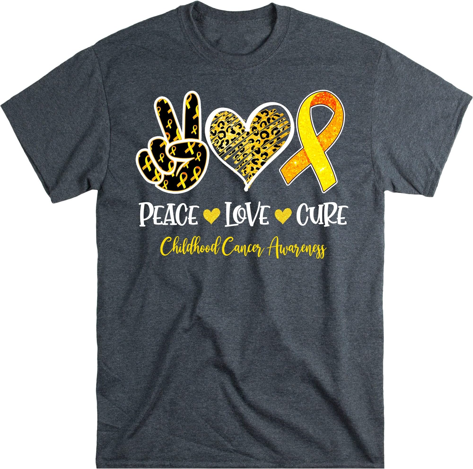 Peace Love Cure Childhood Cancer Awareness Leopart Heart T-Shirt, Childhood Cancer Awareness Shirt, Cancer Support Shirt – Dark Heather/XX-Large
