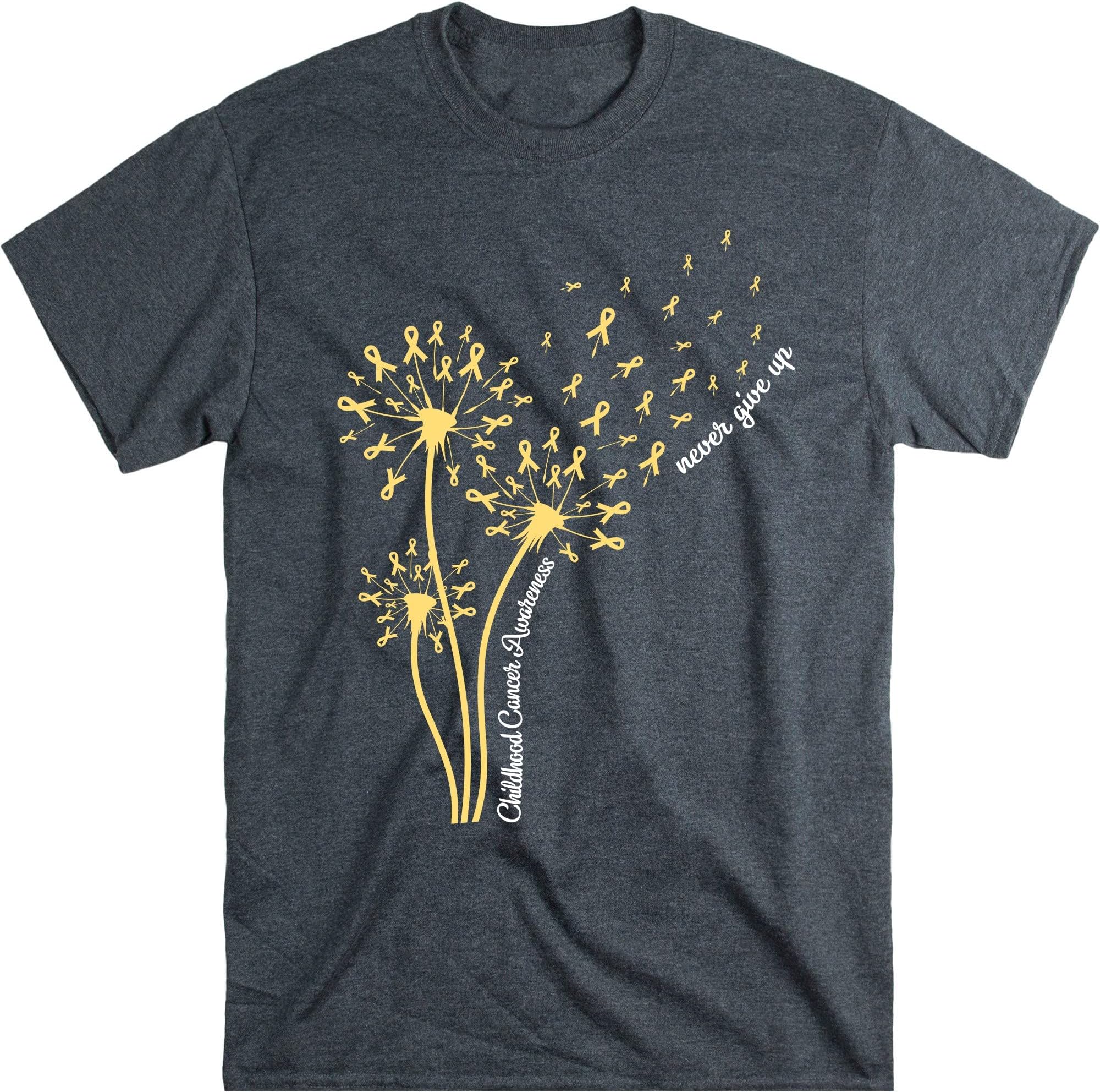 Childhood Cancer Awareness Dandelion Shirt, Gold Ribbon Shirt, Cancer Awareness Support T-Shirt, Never Give Up Cancer Shirt – Dark Heather/XX-Large