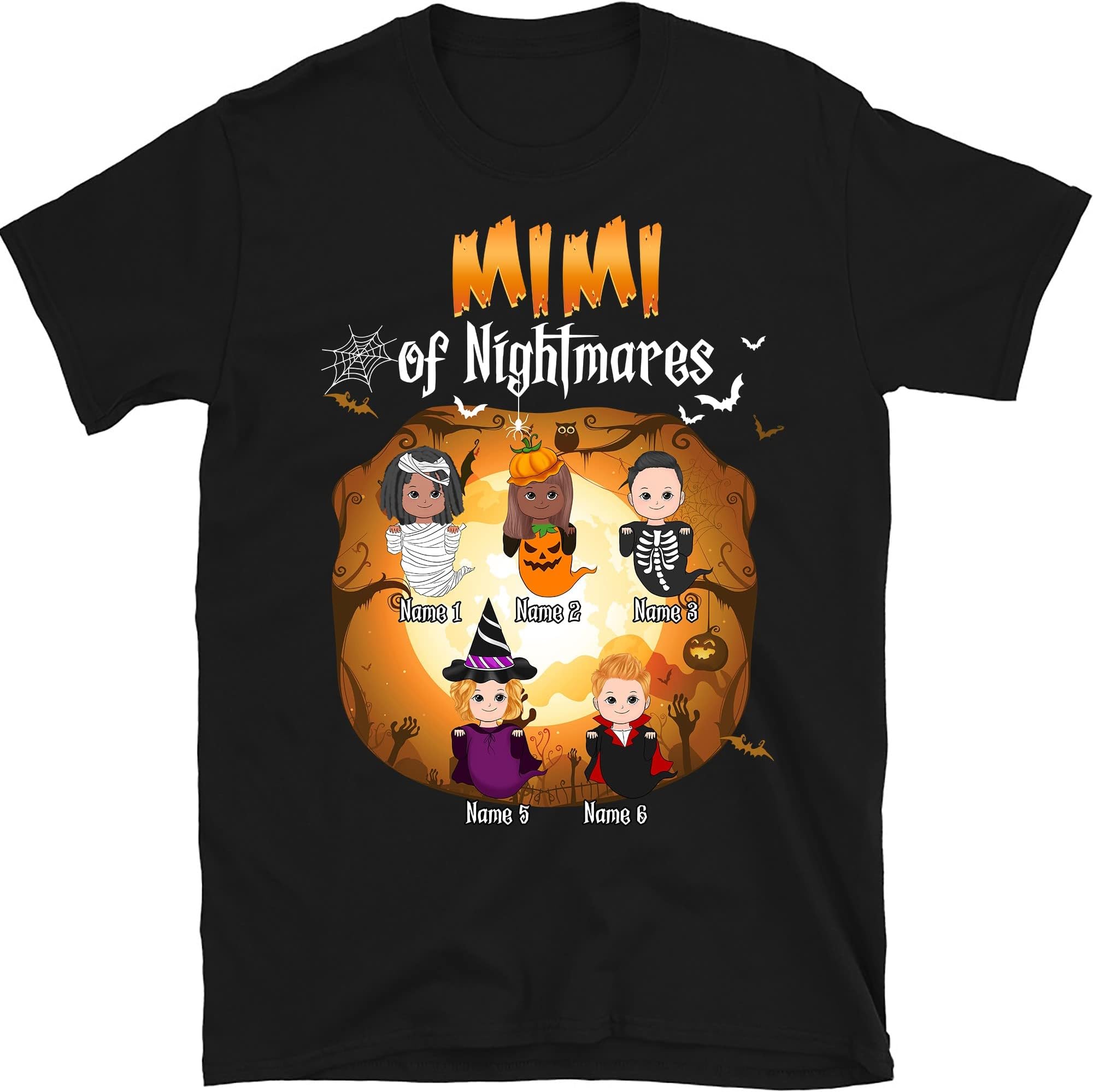 Grandma of Nighrmares Ghost with Grandkids Shirt Funny Grandma Halloween Shirt Custom Grandma Mimi Mom Nana Multicolored