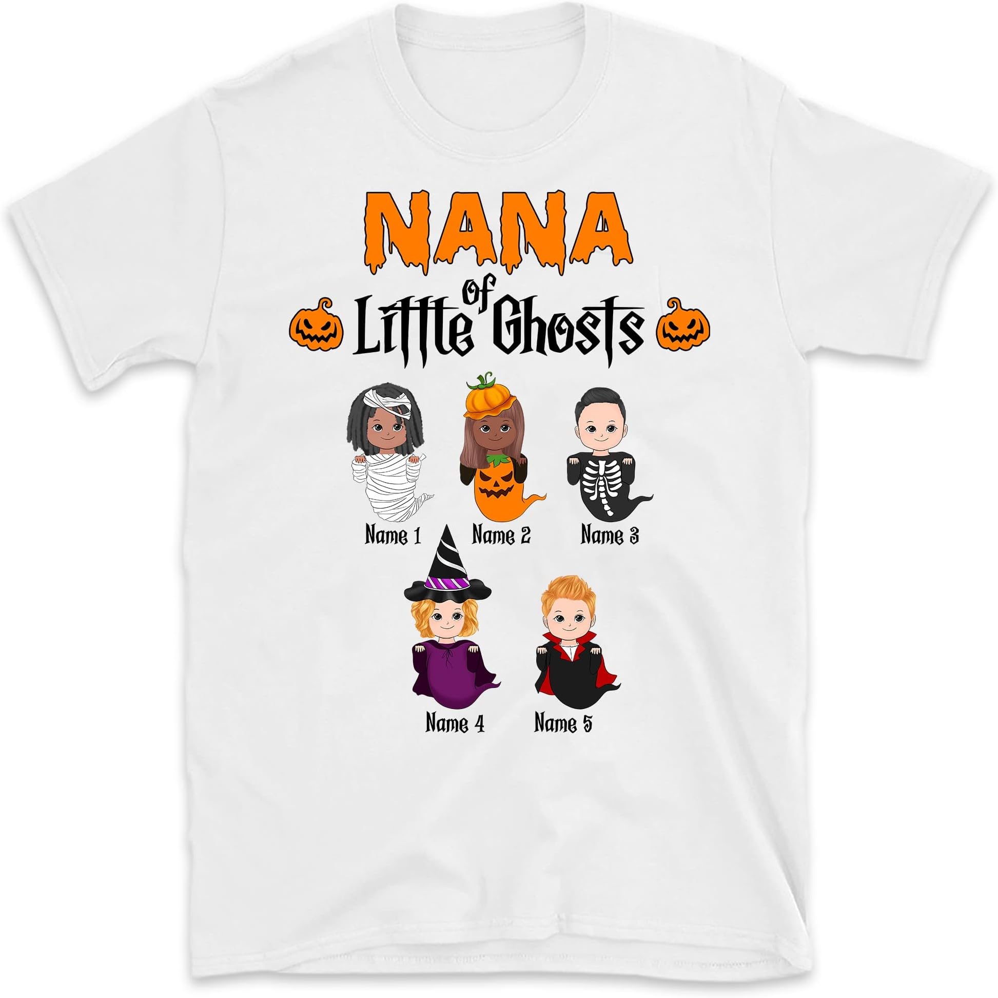 Grandma of Little Ghosts with Grandkids Shirt Funny Grandma Halloween Shirt Custom Grandma Mimi Mom Nana Multicolored