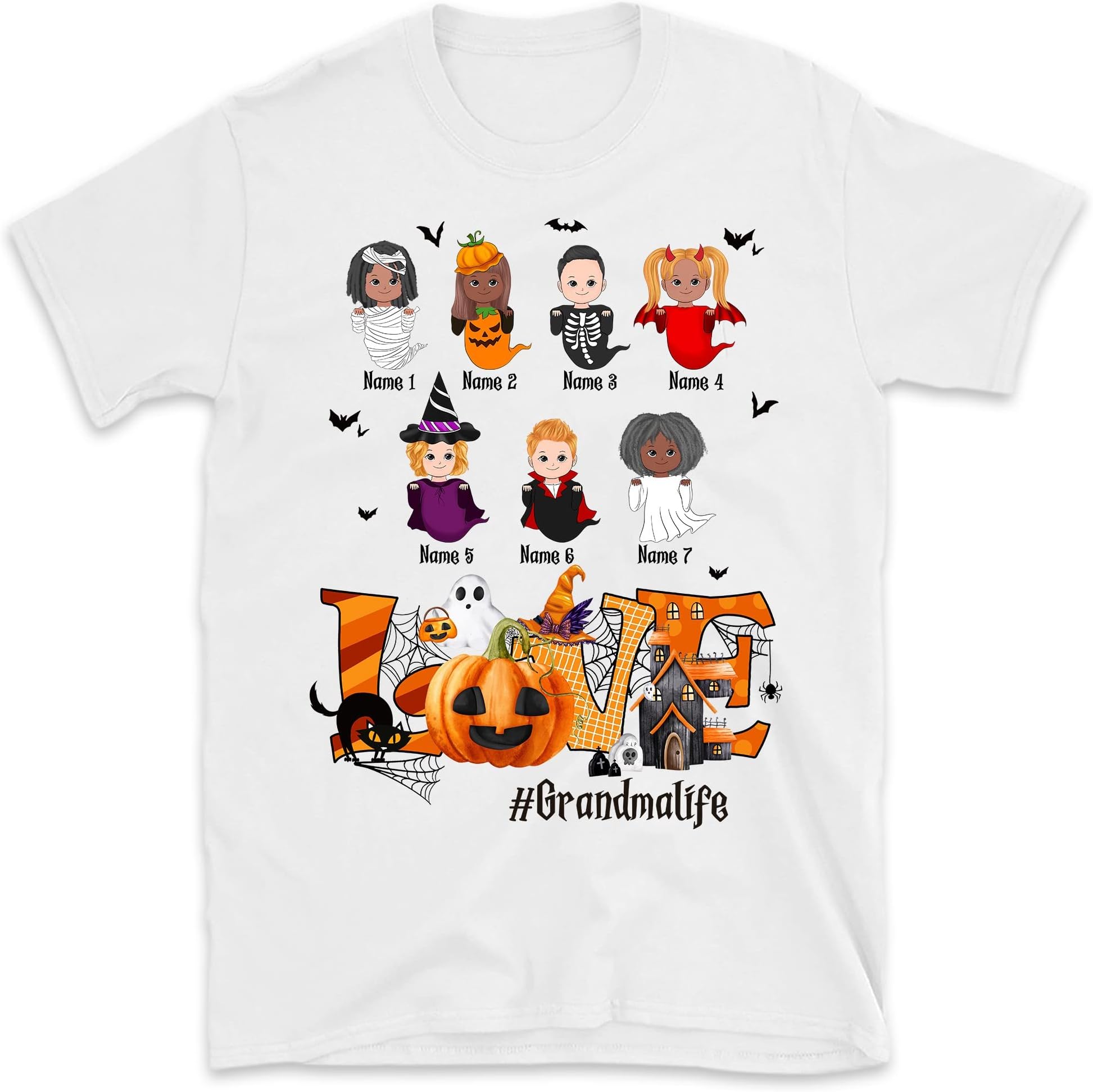 Grandma of Little Ghosts with Grandkids Shirt Funny Grandma Halloween Shirt Custom Grandma Mimi Mom Gigi Nana Multicolored