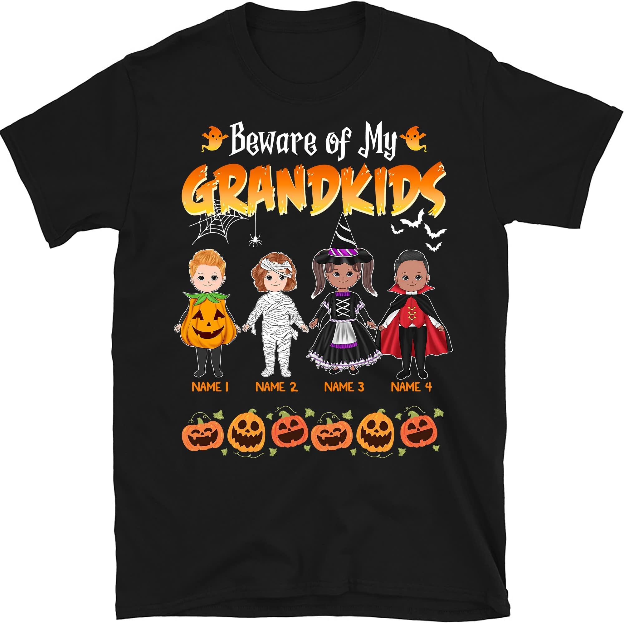 Personalized Grandma Halloween Shirt, Beware of My Grandkids Tee, Custom Nana Mimi Shirt for Fall, Mimi Halloween Shirt with Kidnames Multicolored