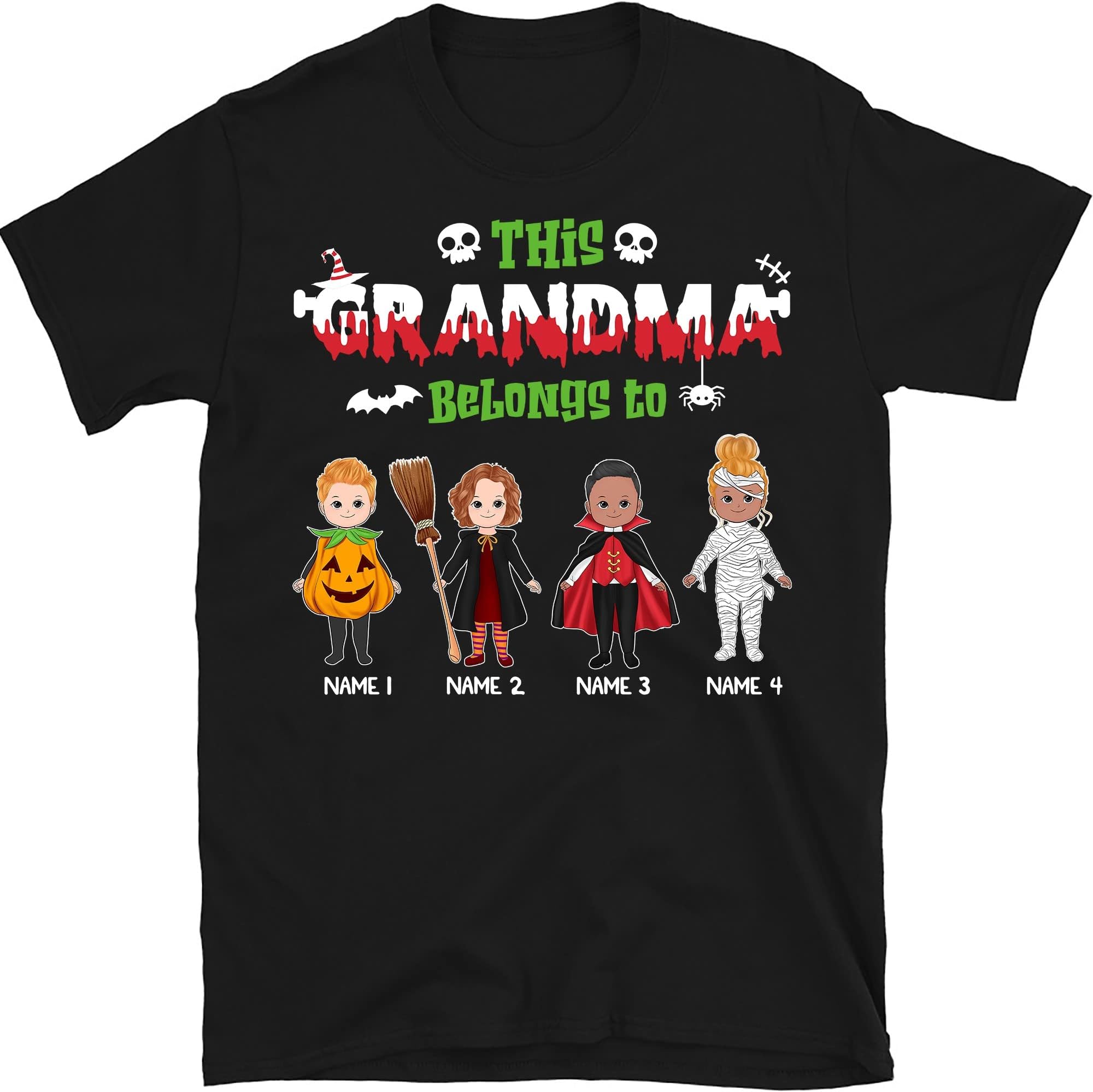 Personalized Grandma Halloween Shirt, Custom Nana Mimi Shirt for Fall, Mimi Halloween Shirt with Kidnames, Halloween Shirt Multicolored