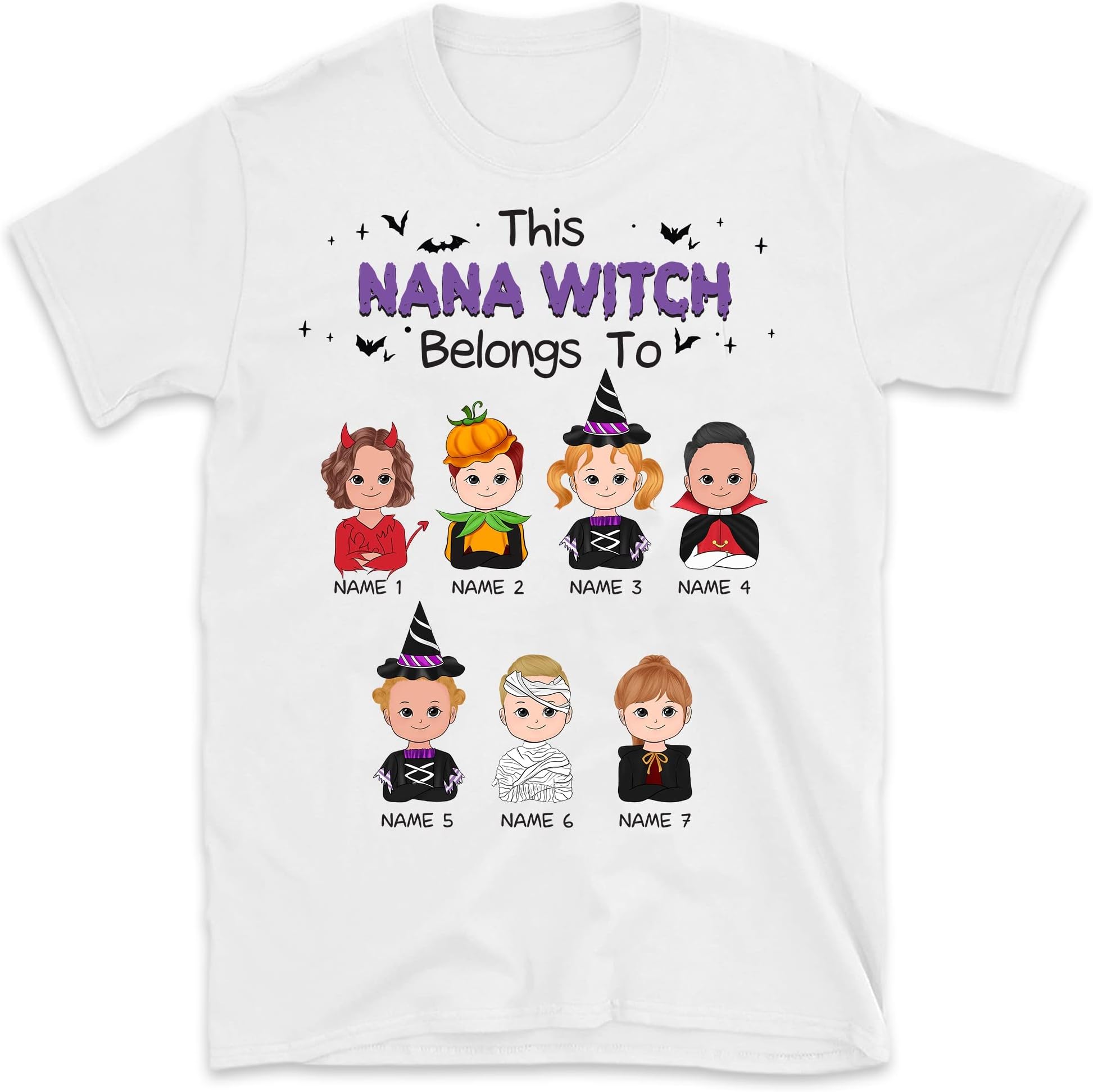 Halloween Grandma and Kids Personalized Shirt, Halloween Mom Mimi Nana Kids Name Shirt, Halloween Costume Gift Multicolored