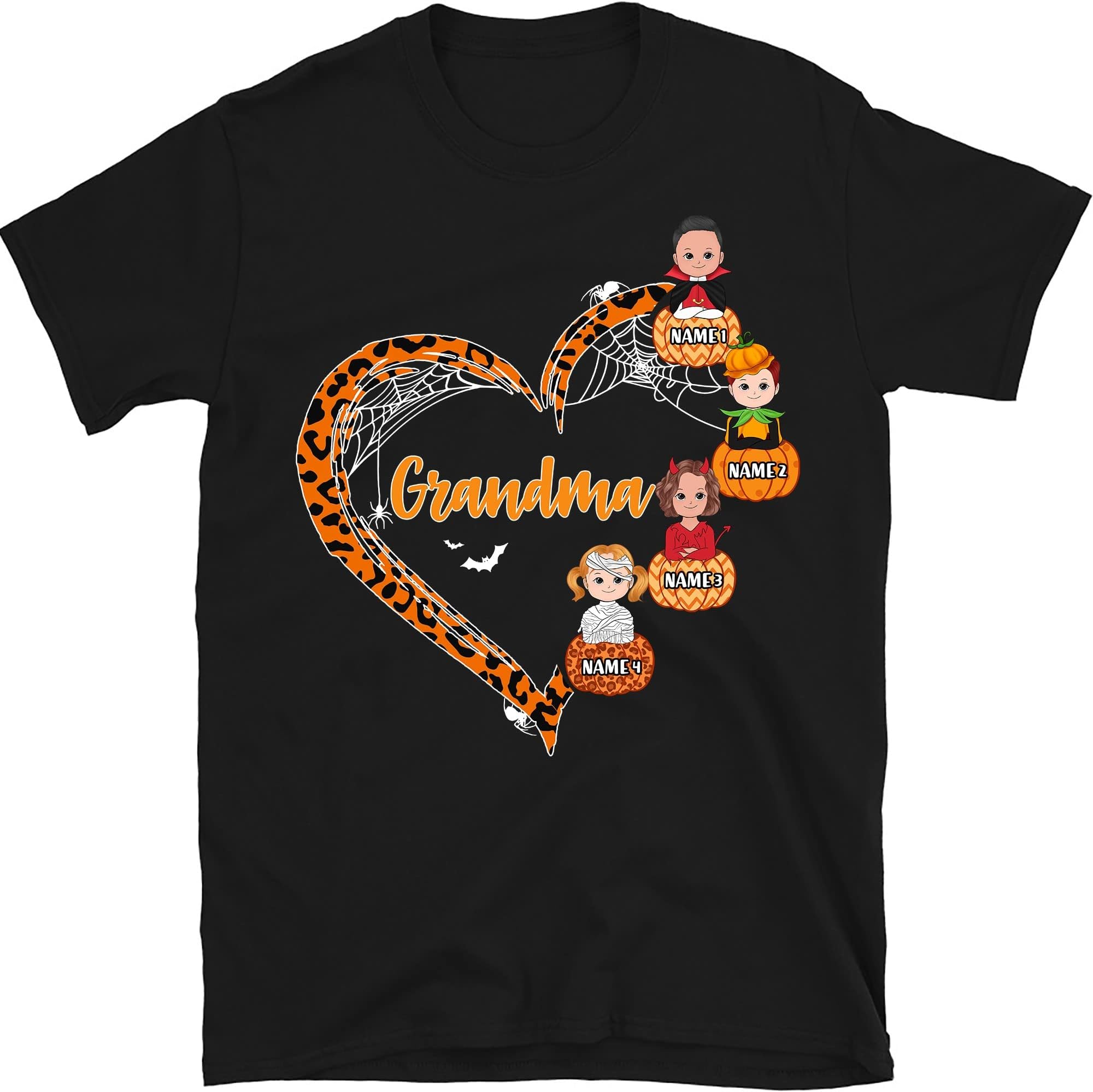 Halloween Grandma and Kids Personalized Shirt, Halloween Mom Mimi Nana Mimi Kids Name Shirt, Custom Grandkids Halloween Costume Multicolored