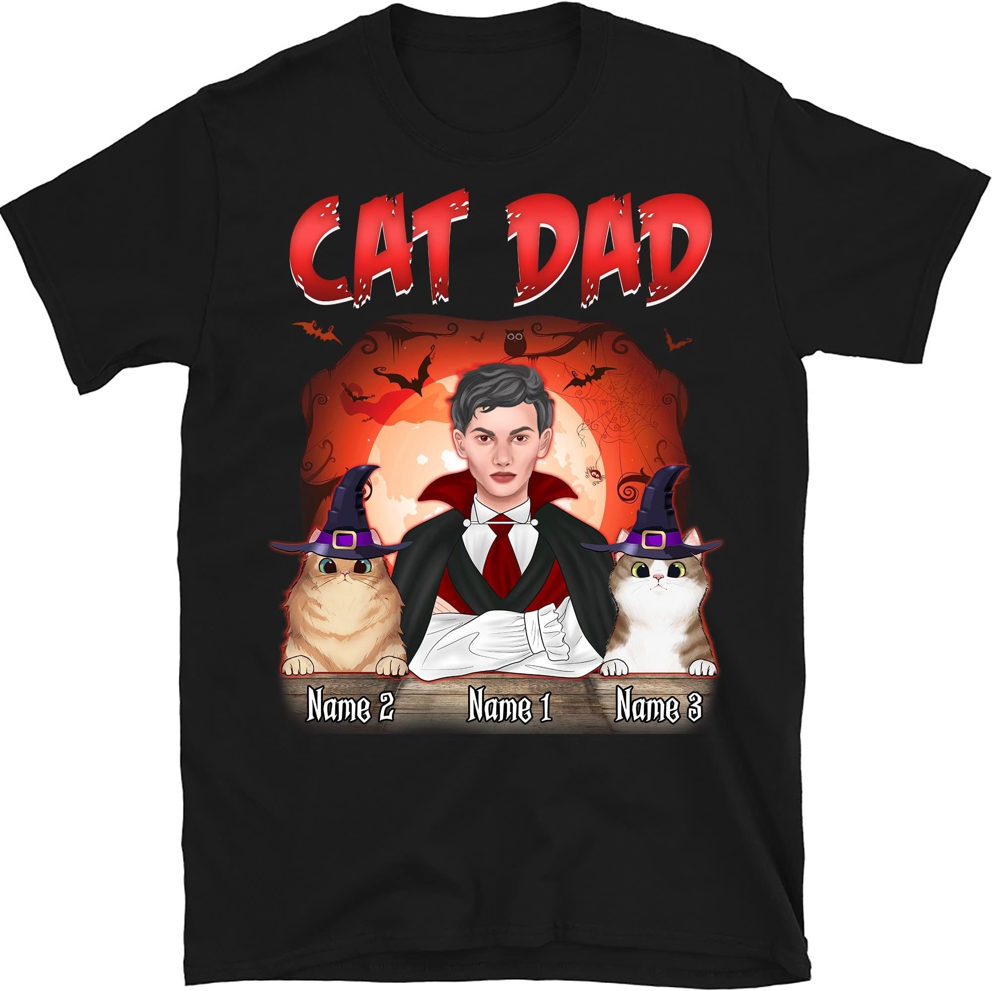 Personalized Halloween Cat Dad Cat Dadcula & Fluffy Cat Personalized Shirt, Halloween Cat Dad T-Shirt, Halloween Costume