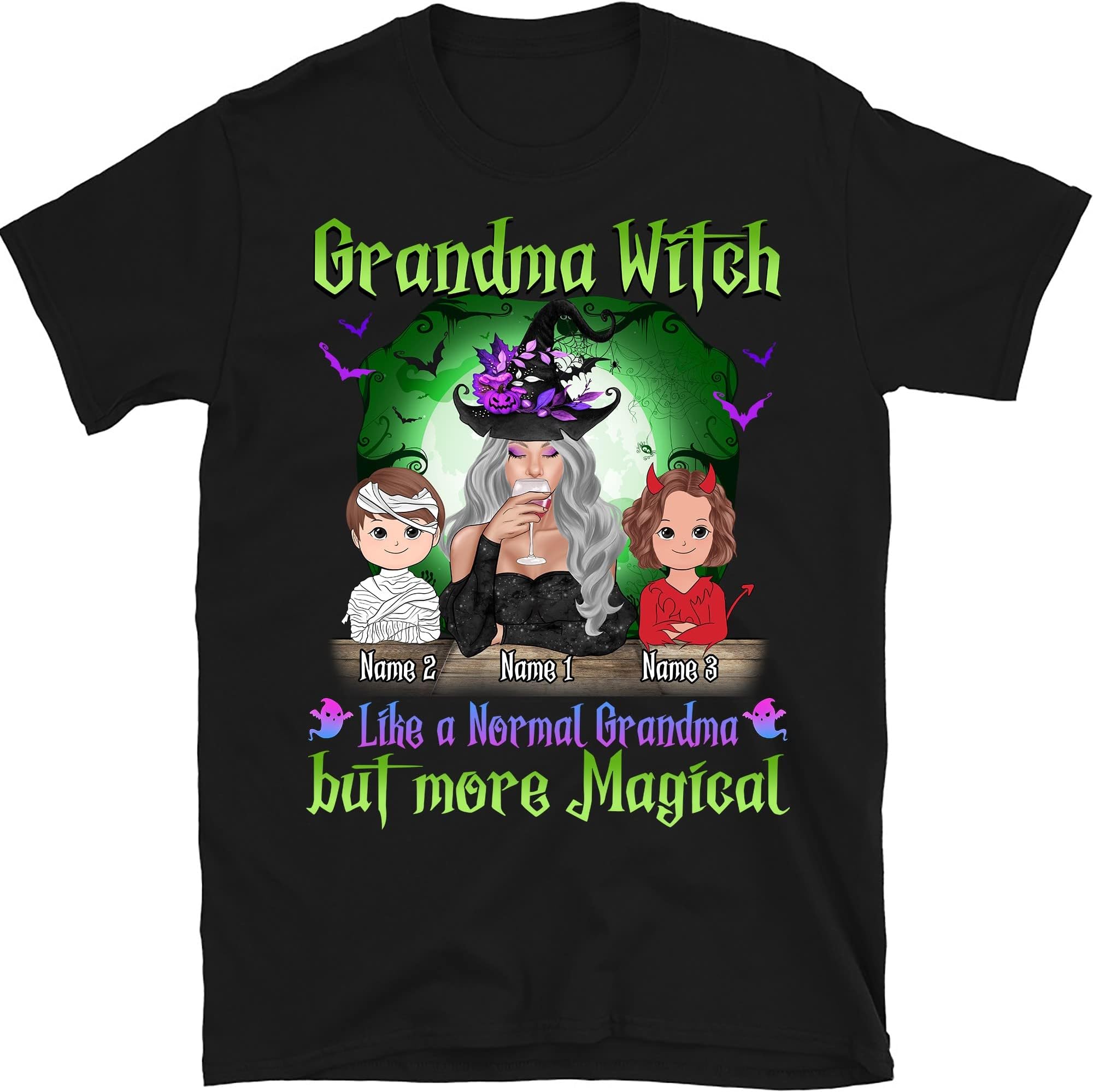 Halloween Grandma and Kids Personalized Shirt, Halloween Mom Mimi Nana Witch Kids Name Shirt, Halloween Costume Multicolored
