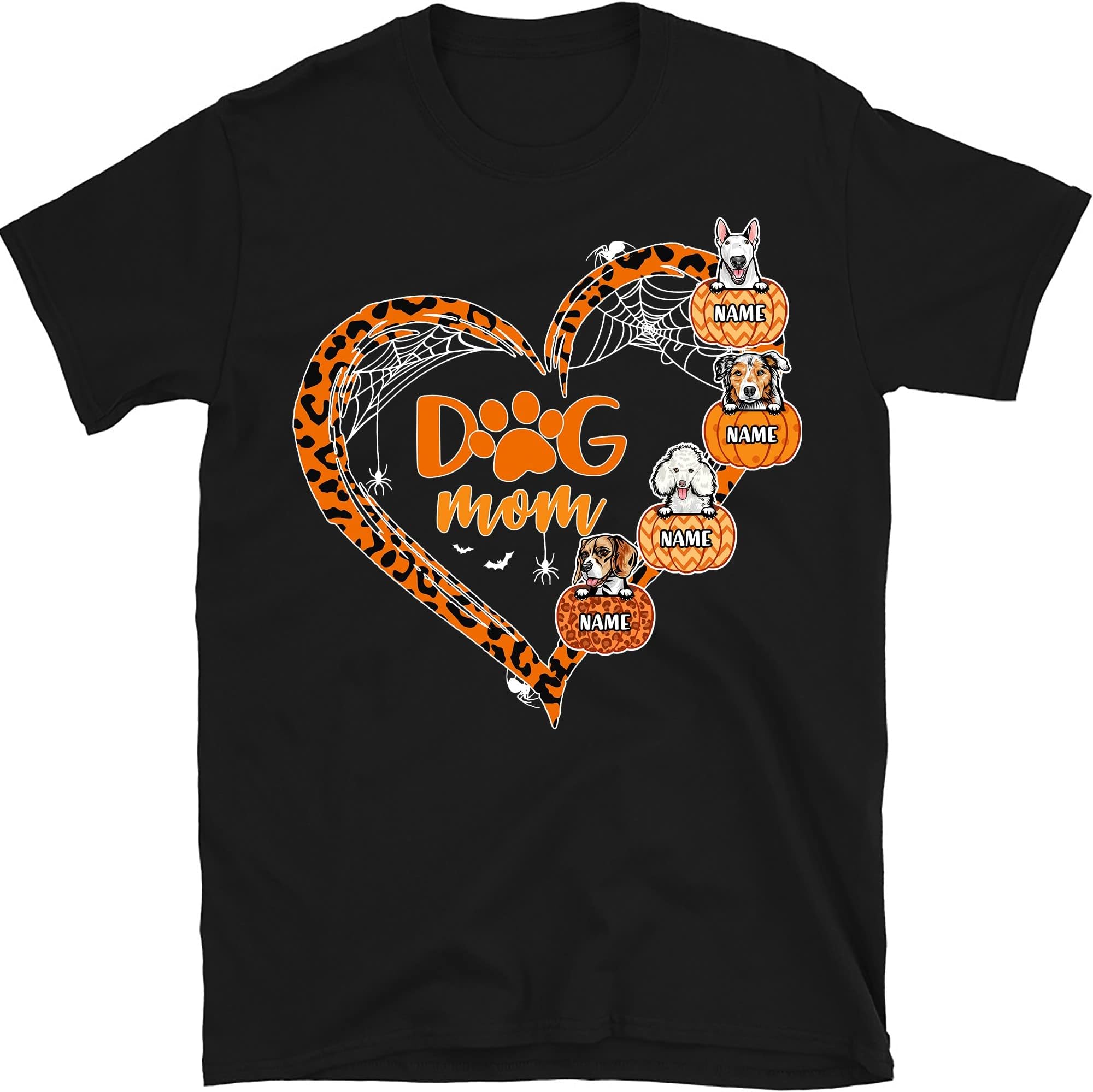 Personalized Dog Ghost Heart Shirt, Funny Dog Mom Halloween Shirt, Custom Dog Breed and Name Shirt, Dog Lover Shirt Multicolored