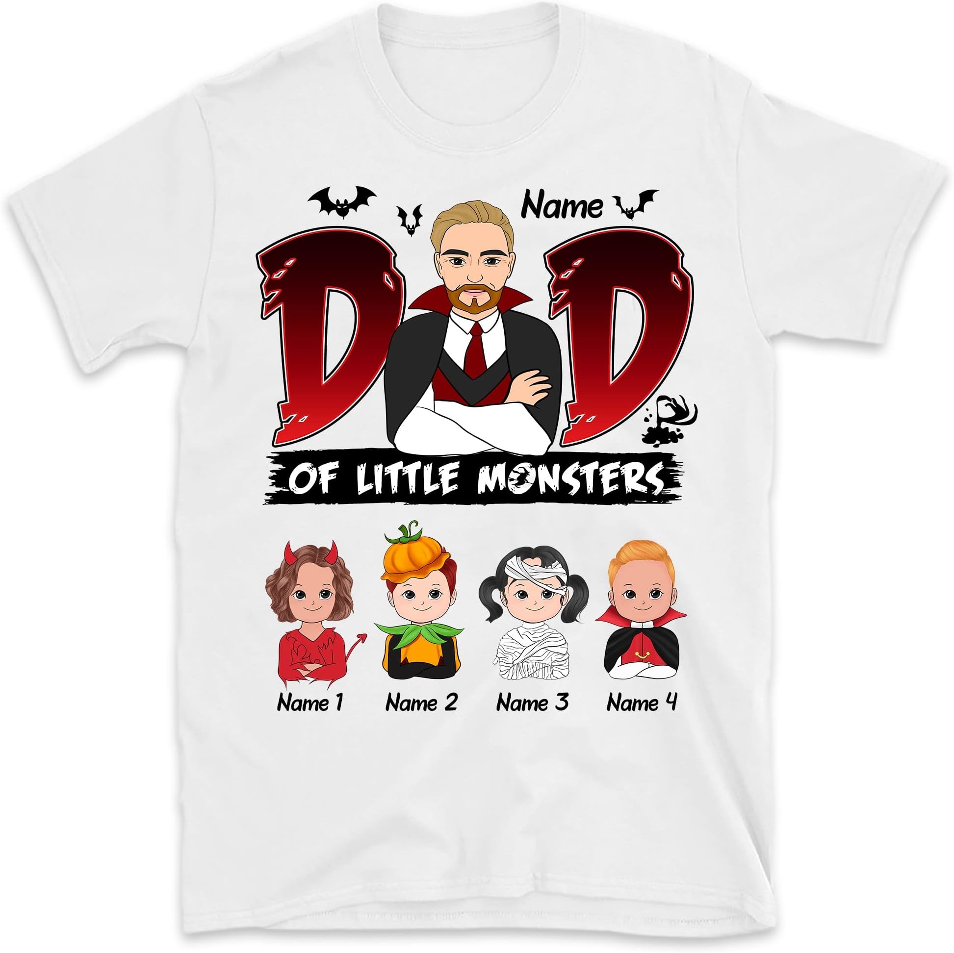 Dad of Little Monsters, Personalized Halloween Dad Children Custom Shirt, Halloween Dad Kids T-Shirt, Halloween Costume Multicolored