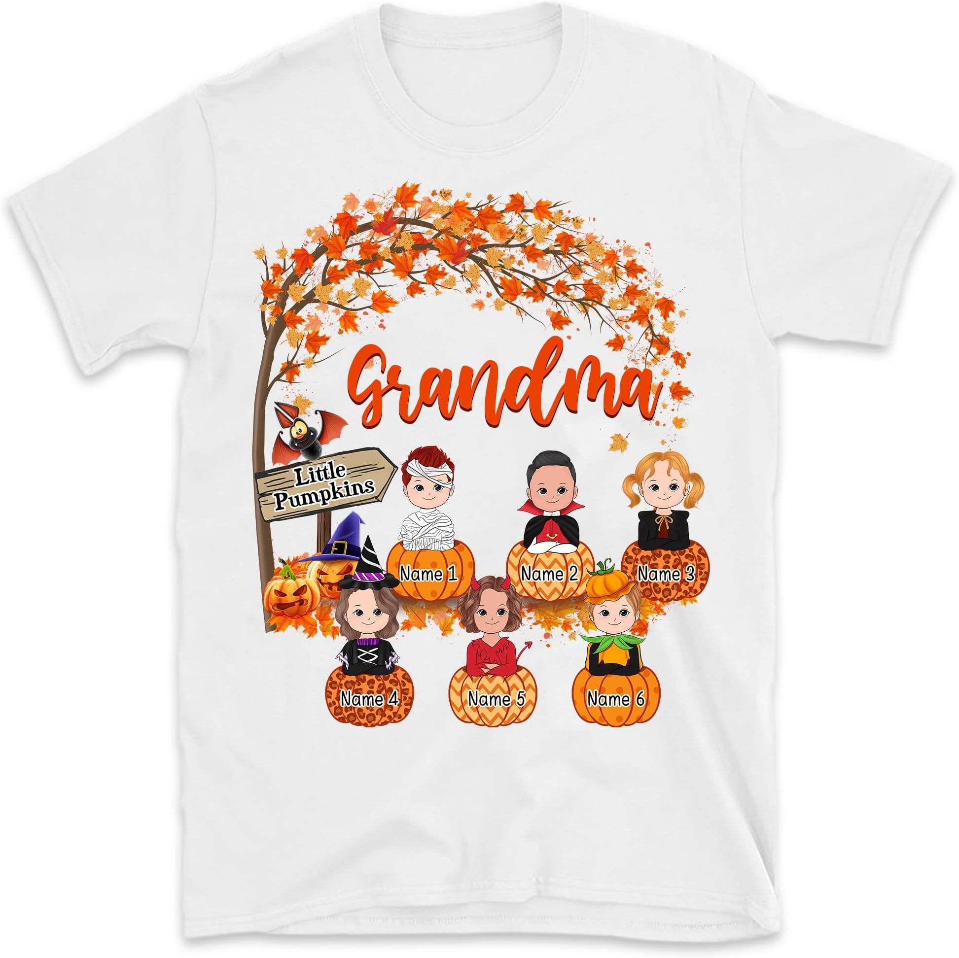 Halloween Grandma and Kids Personalized Shirt, Halloween Mom Mimi Nana Mimi Kids Name Shirt, Custom Grandkids Halloween T-Shirt Multicolored