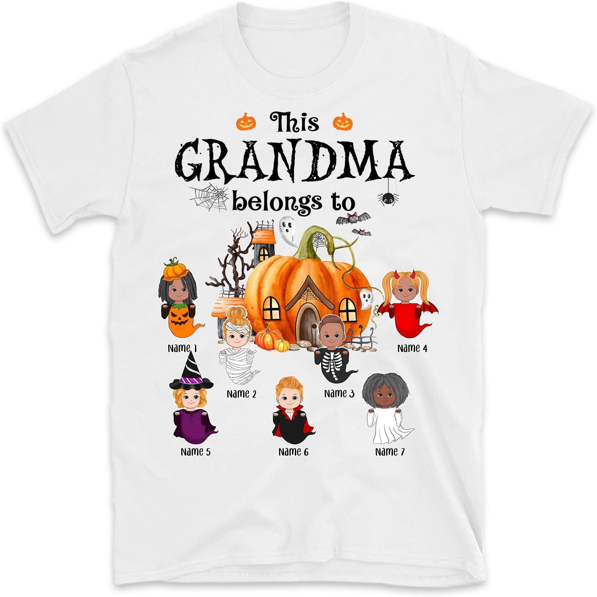 Grandma Pumpkin Halloween with Grandkids Shirt Funny Nana Boos Halloween Shirt Custom Mimi Mom Gigi Nana, Halloween Costume