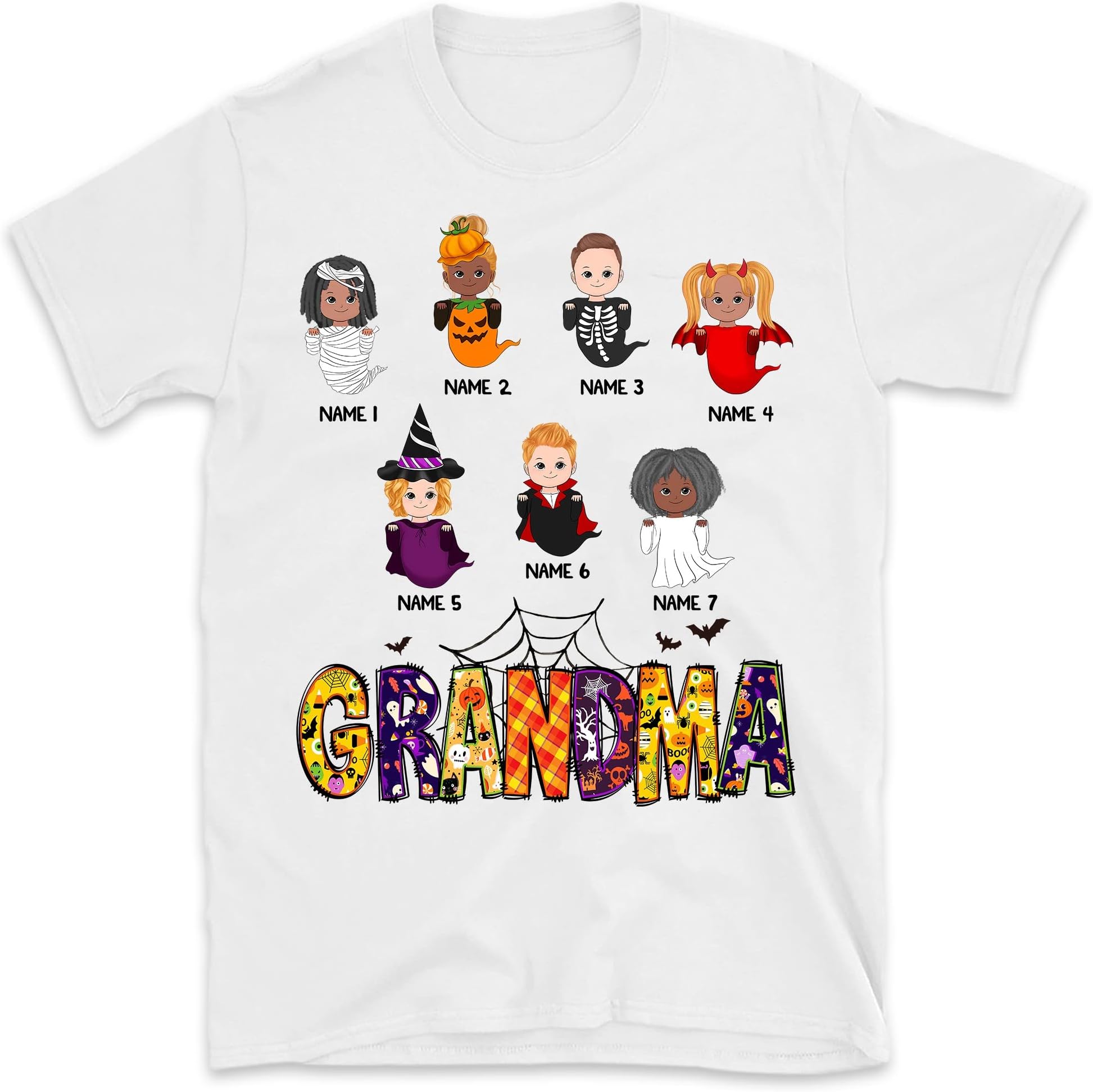 Grandma Halloween with Grandkids Shirt Funny Nana Boos Halloween Shirt Custom Mimi Mommy Gigi Nana, Halloween Costume Multicolored