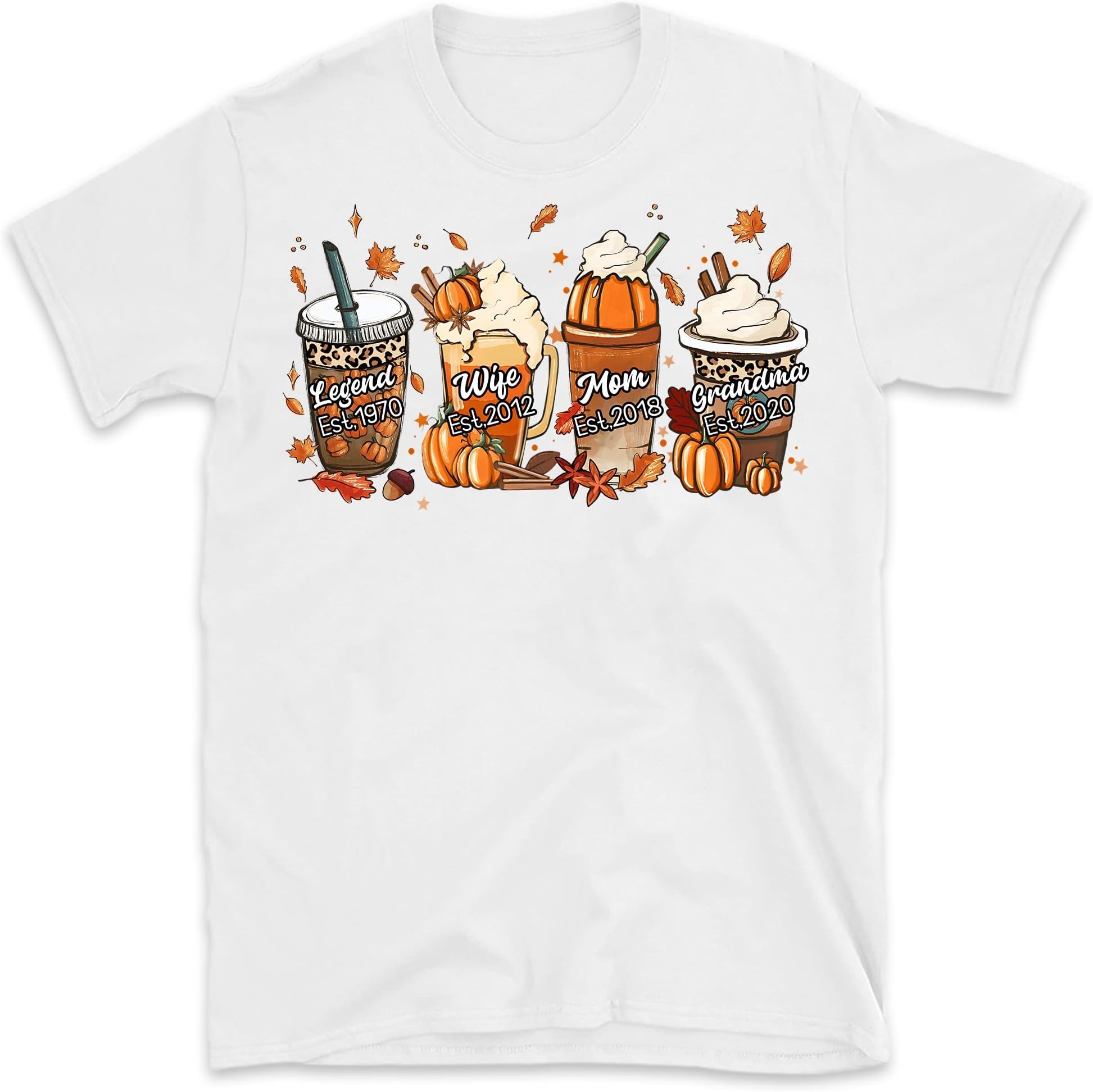 Legend Wife Mom Grandma Est Fall Coffee, Fall Pumpkin Spice Grandma T-Shirt, Custom Year Mother Grandma Tee