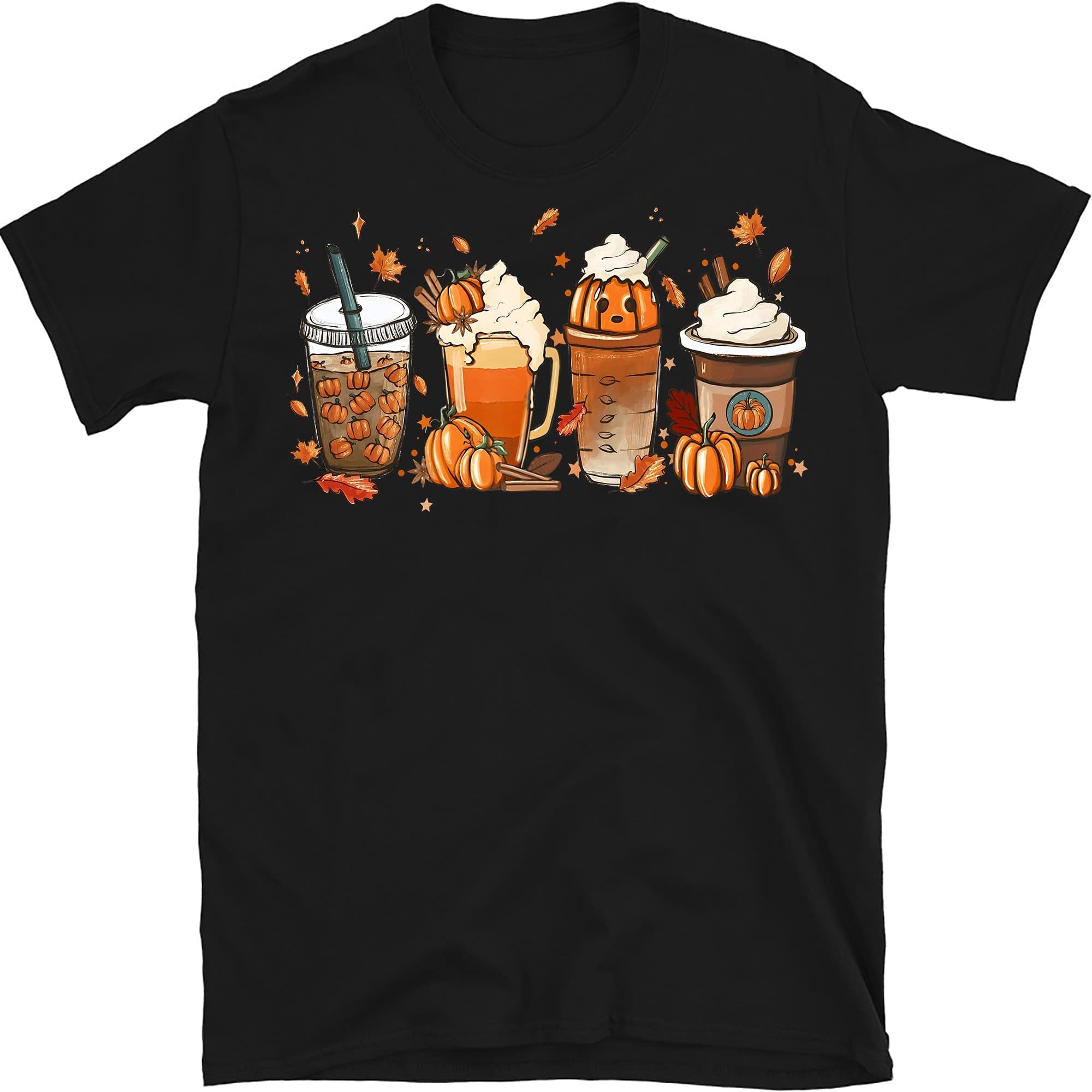 Fall Coffee Shirt, Cute Fall Sweatshirt, Coffee Lover Tee Shirt, Pumpkin Spice Shirt, Thanksgiving Shirt, Halloween Pumpkin – Black/Medium