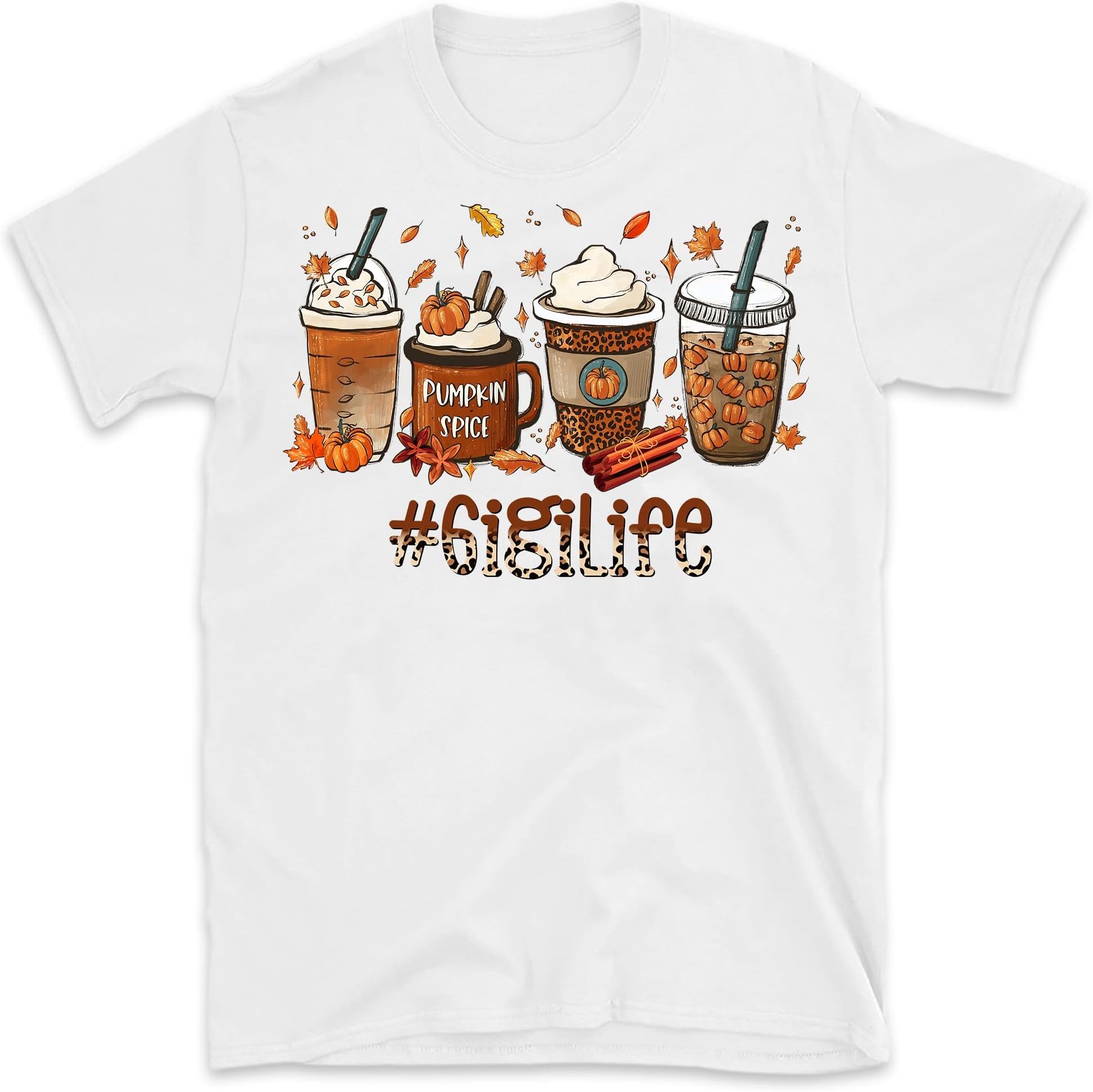 Personalized Grandma Coffee Shirt, Custom Autumn Grandma Grandchild Names, Fall Pumpkin Spice Latte Mimi Grandma Life T-Shirt