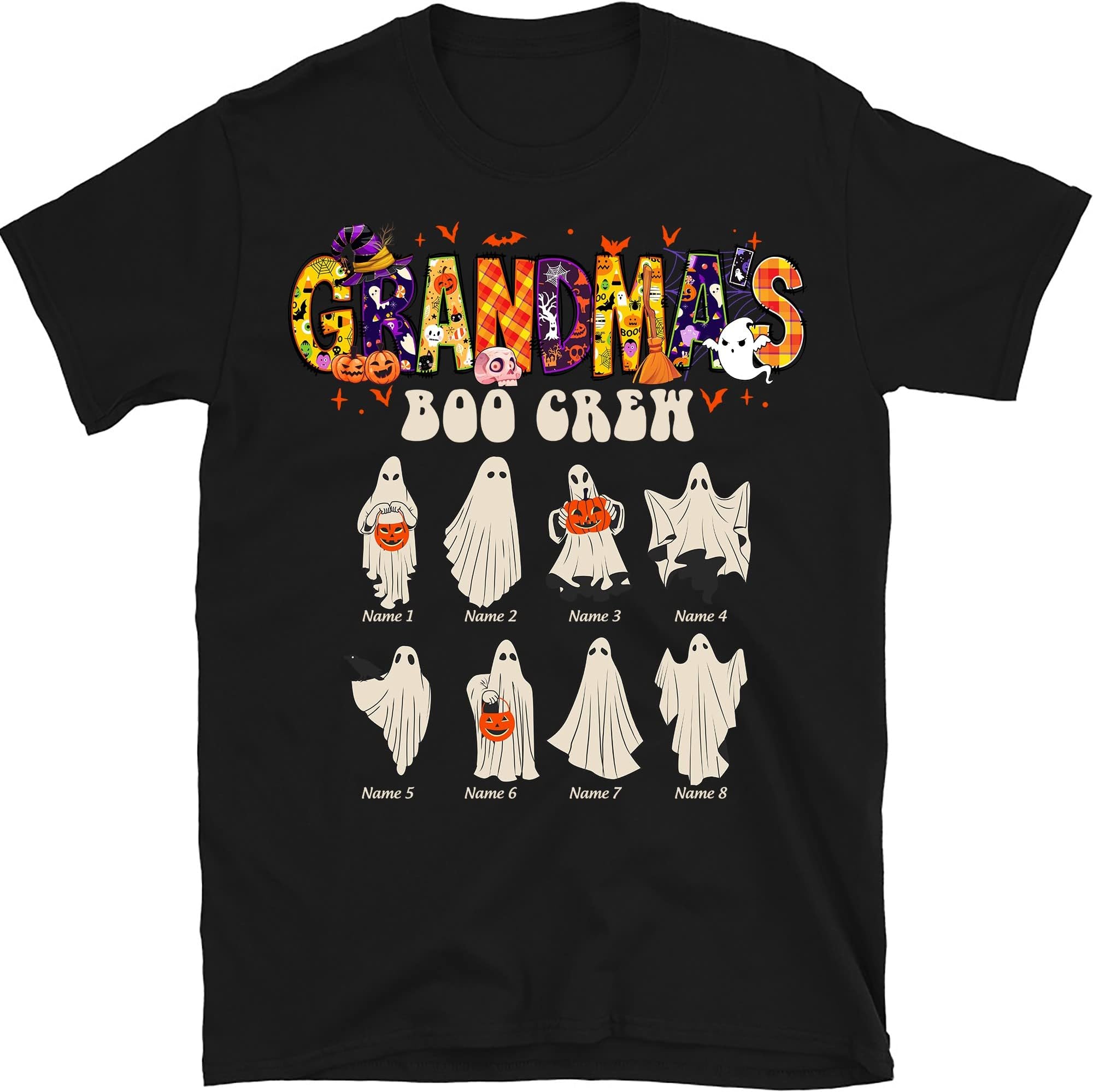 Personalized Grandma Halloween Shirt, Custom Nana Mimi Shirt for Fall, Mimi Halloween Shirt with Kidnames, Boo Crew Halloween Shirt Multicolored