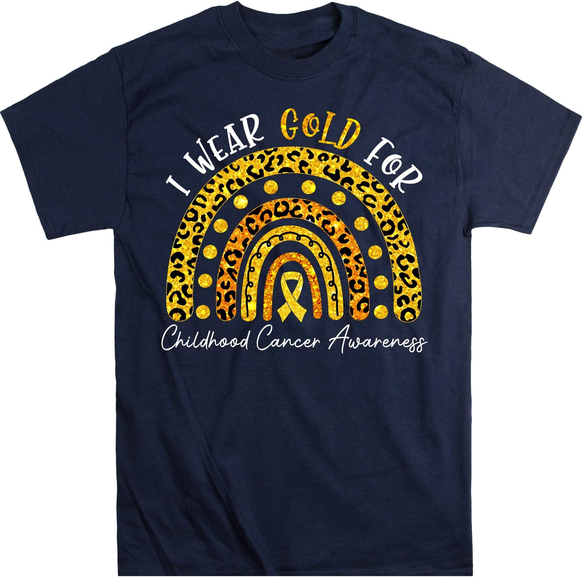 I Wear Gold for Childhood Cancer Awareness Rainbow Shirt, Warrior Shirt, Cancer Support Shirt, Childhood Cancer Shirts – Navy/Small