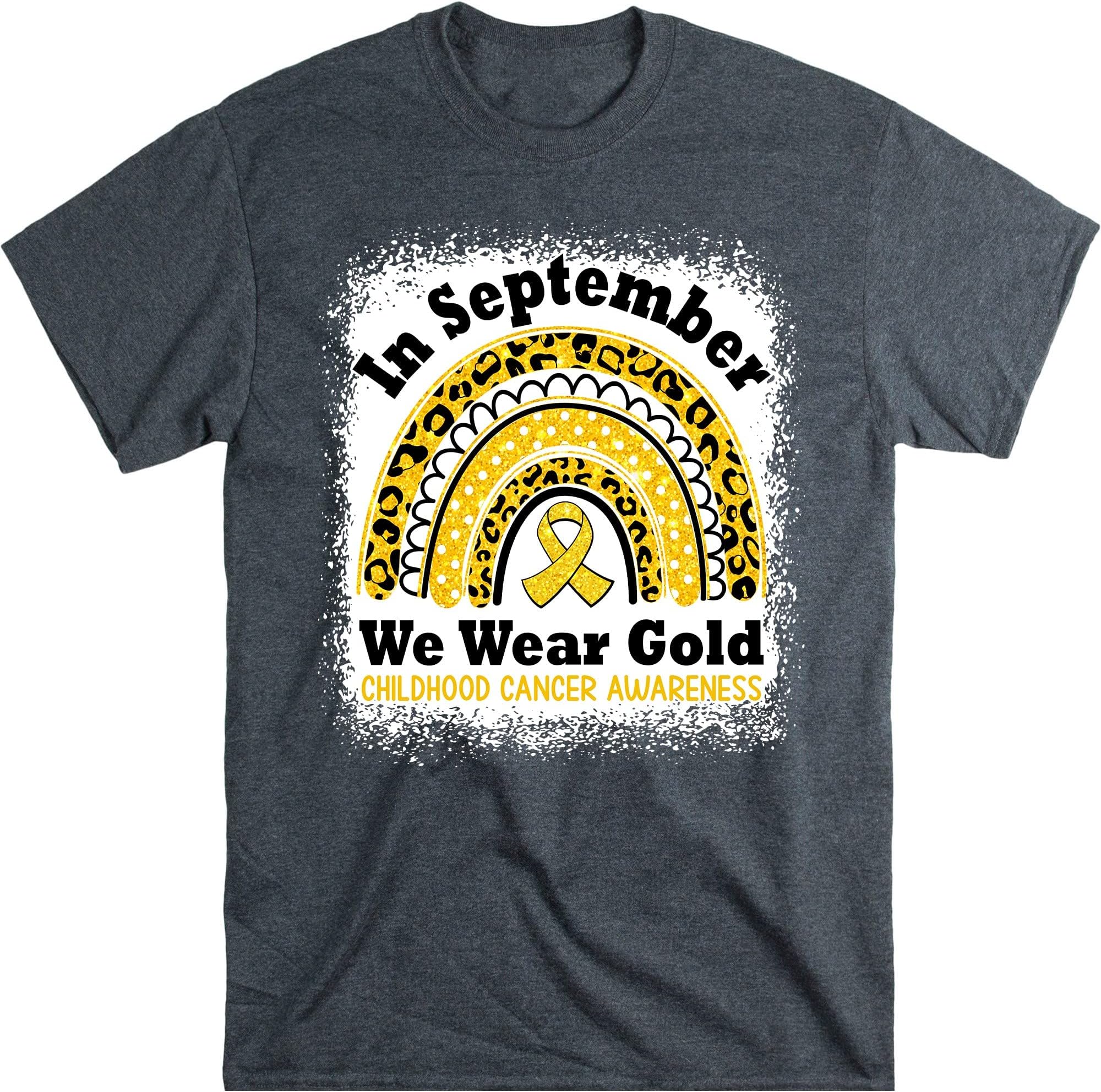 I Wear Gold for Childhood Cancer Awareness Rainbow Shirt, Warrior Shirt, Cancer Support Shirt, Childhood Cancer Ribbon – Dark Heather/Small
