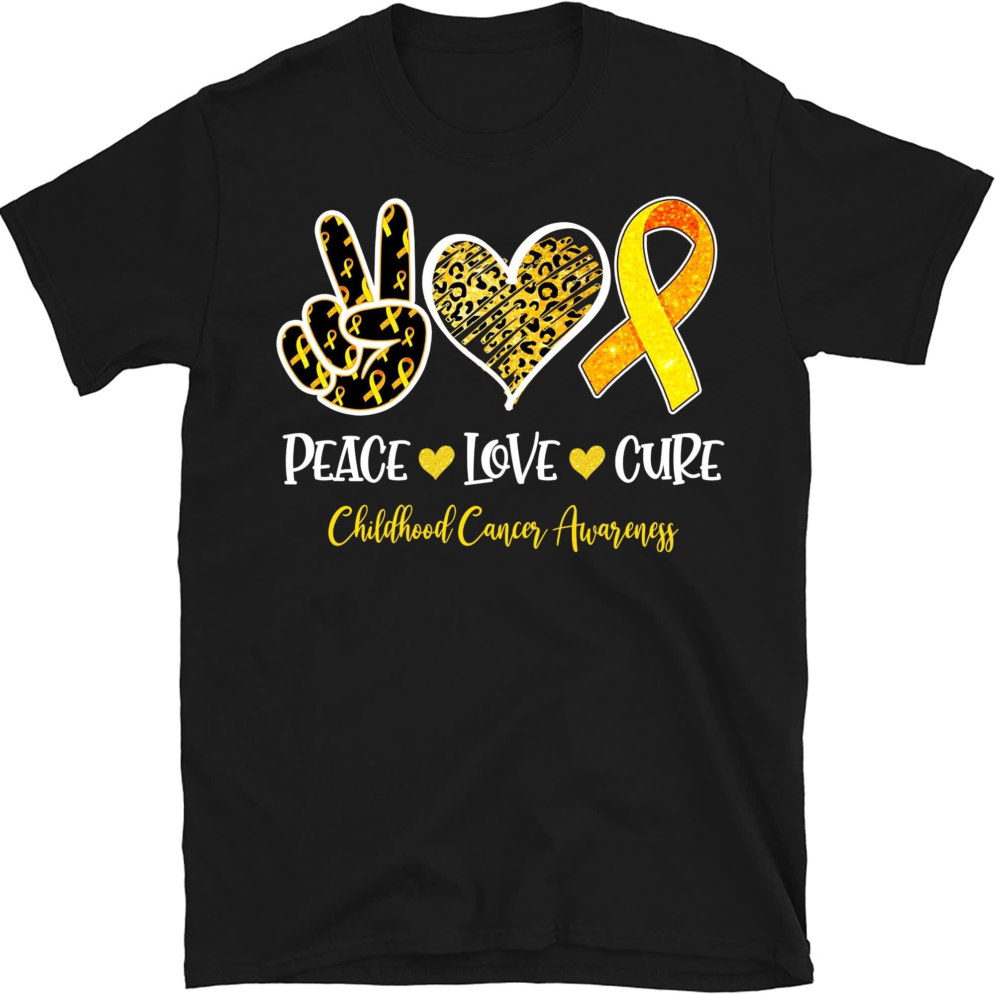 Peace Love Cure Childhood Cancer Awareness Leopart Heart T-Shirt, Childhood Cancer Awareness Shirt, Cancer Support Shirt – Black/XX-Large