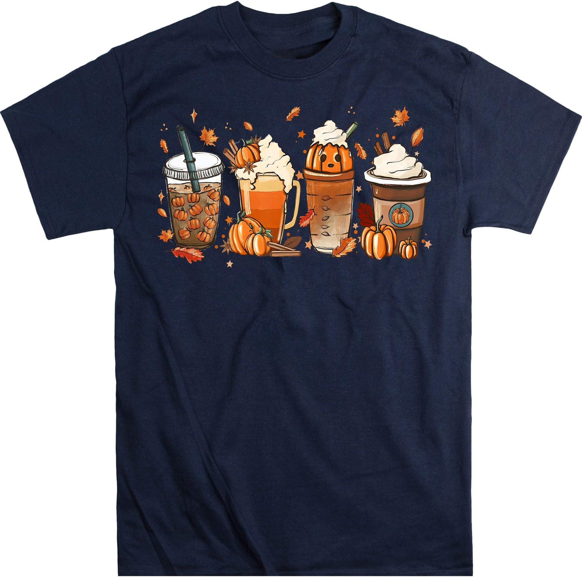 Fall Coffee Shirt, Cute Fall Sweatshirt, Coffee Lover Tee Shirt, Pumpkin Spice Shirt, Thanksgiving Shirt, Halloween Pumpkin – Navy/XX-Large